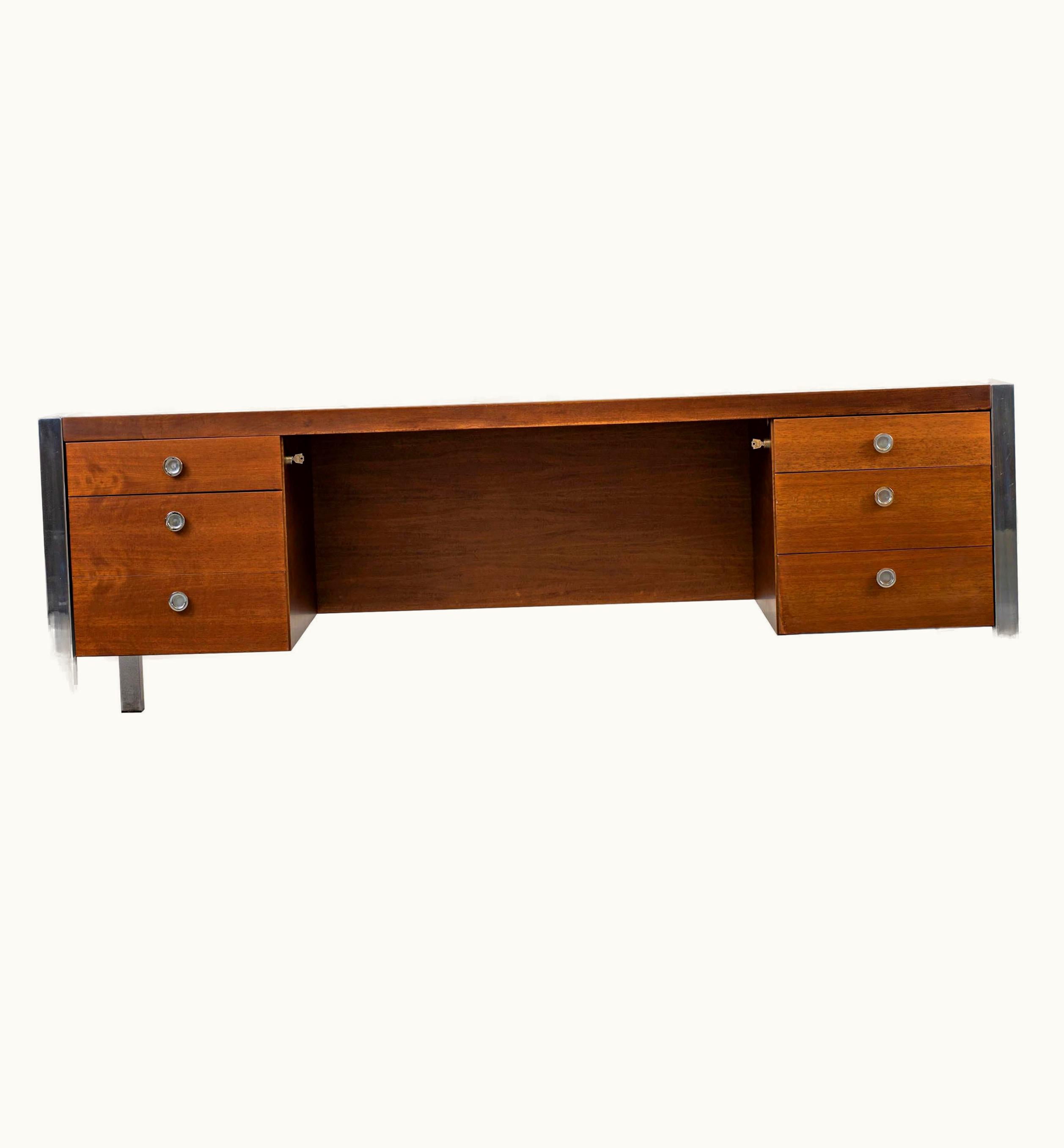 Ettore Sottsass Tecknika Wooden Desk With Two Drawers For Poltronova 1970s Italy