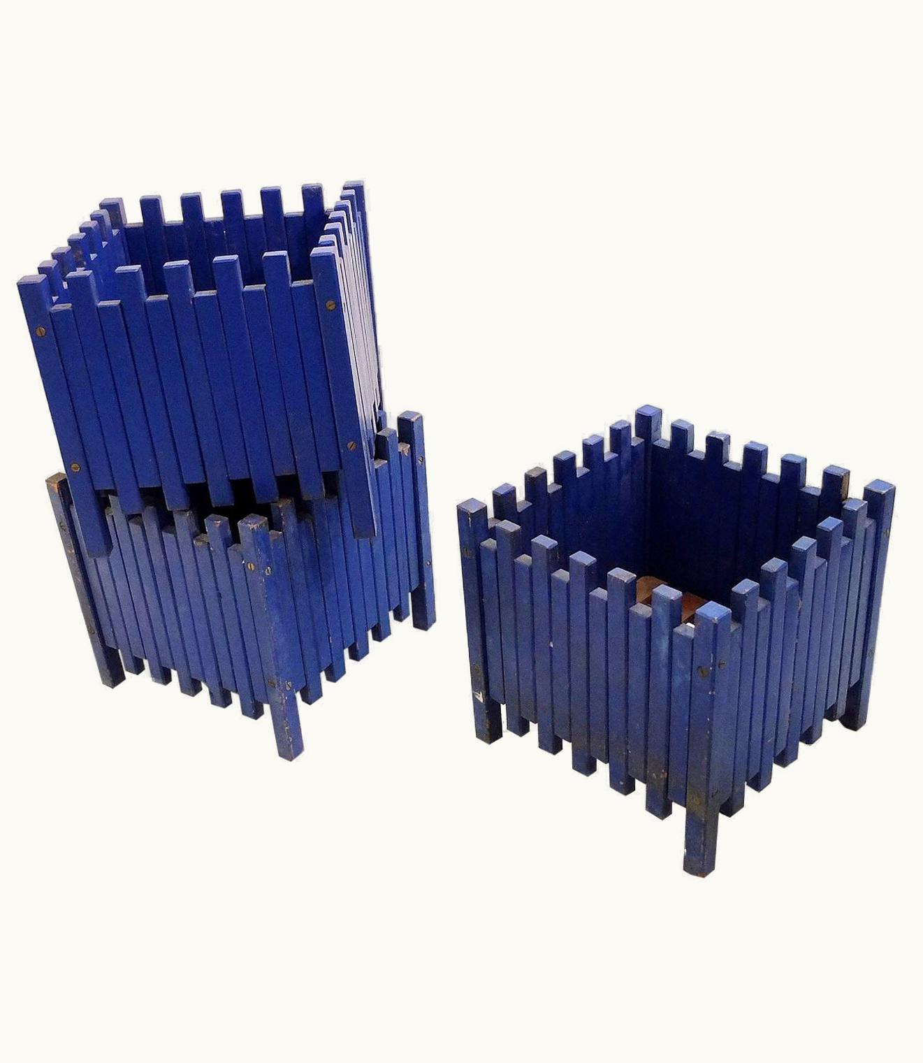 Ettore Sottsass Set Of Three Blue Planters For Poltronova, 1961