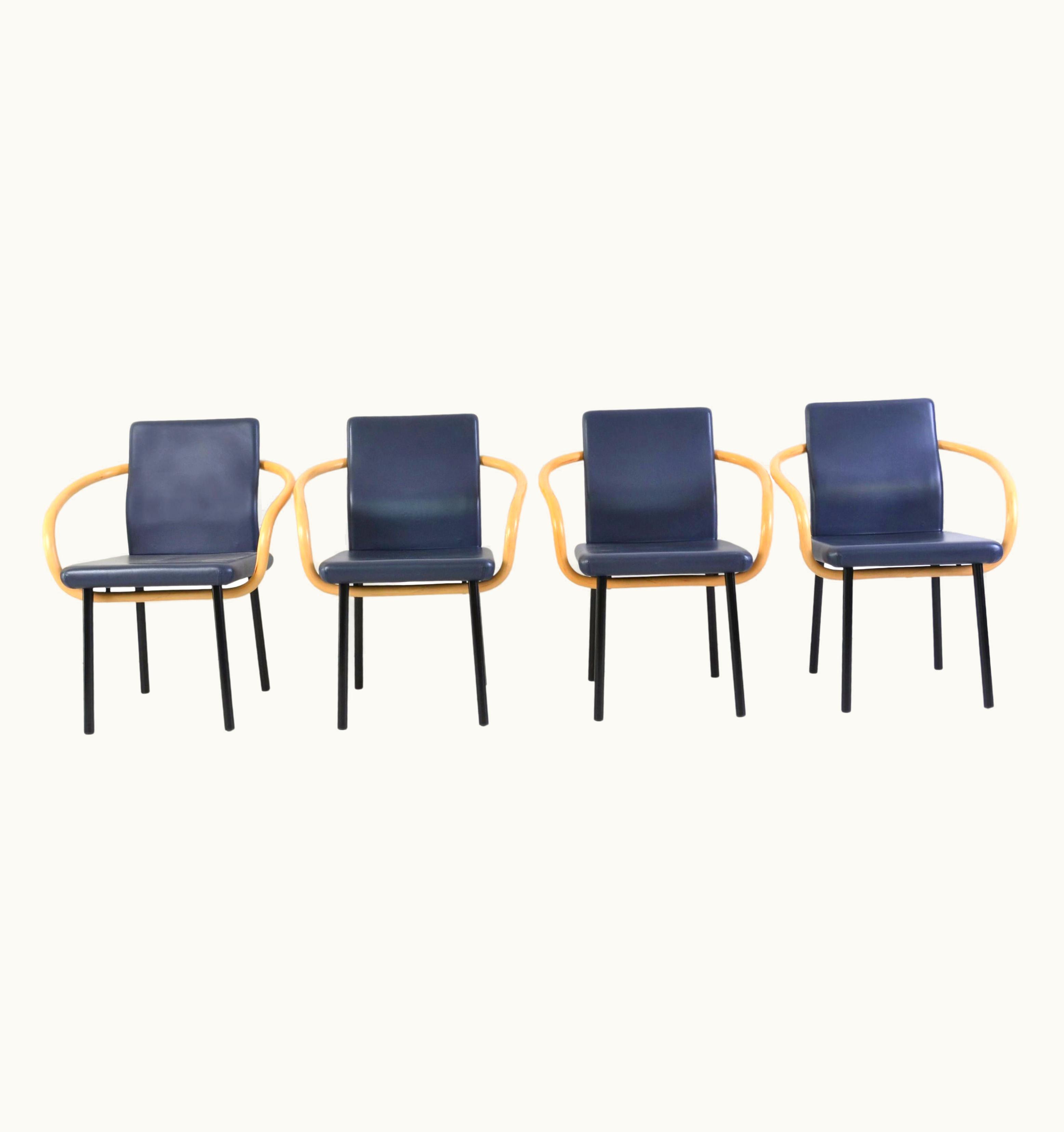 Ettore Sottsass Mandarin Chairs With Bamboo Armrests For Knoll Int, Set Of 4