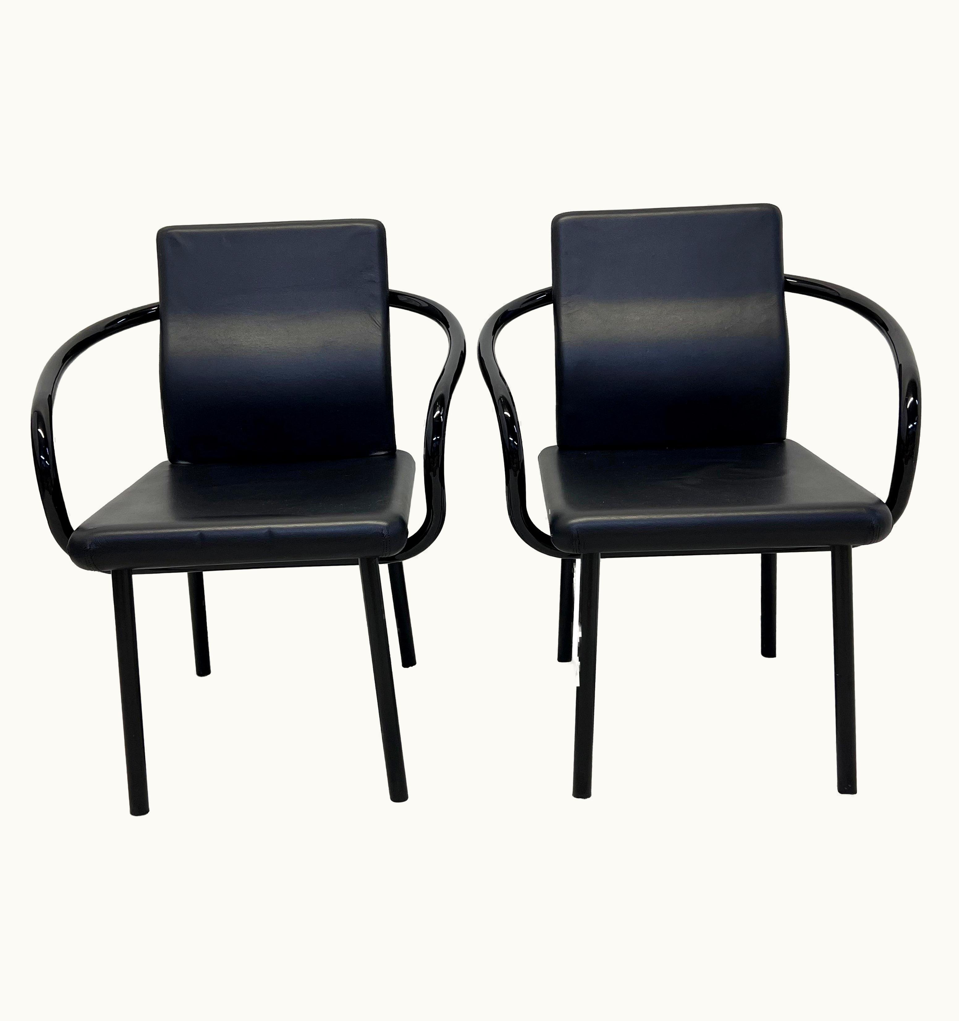 Ettore Sottsass Ettore Sottsass "Mandarin" Black Eco Leather Dining Chairs For Knoll, A Pair