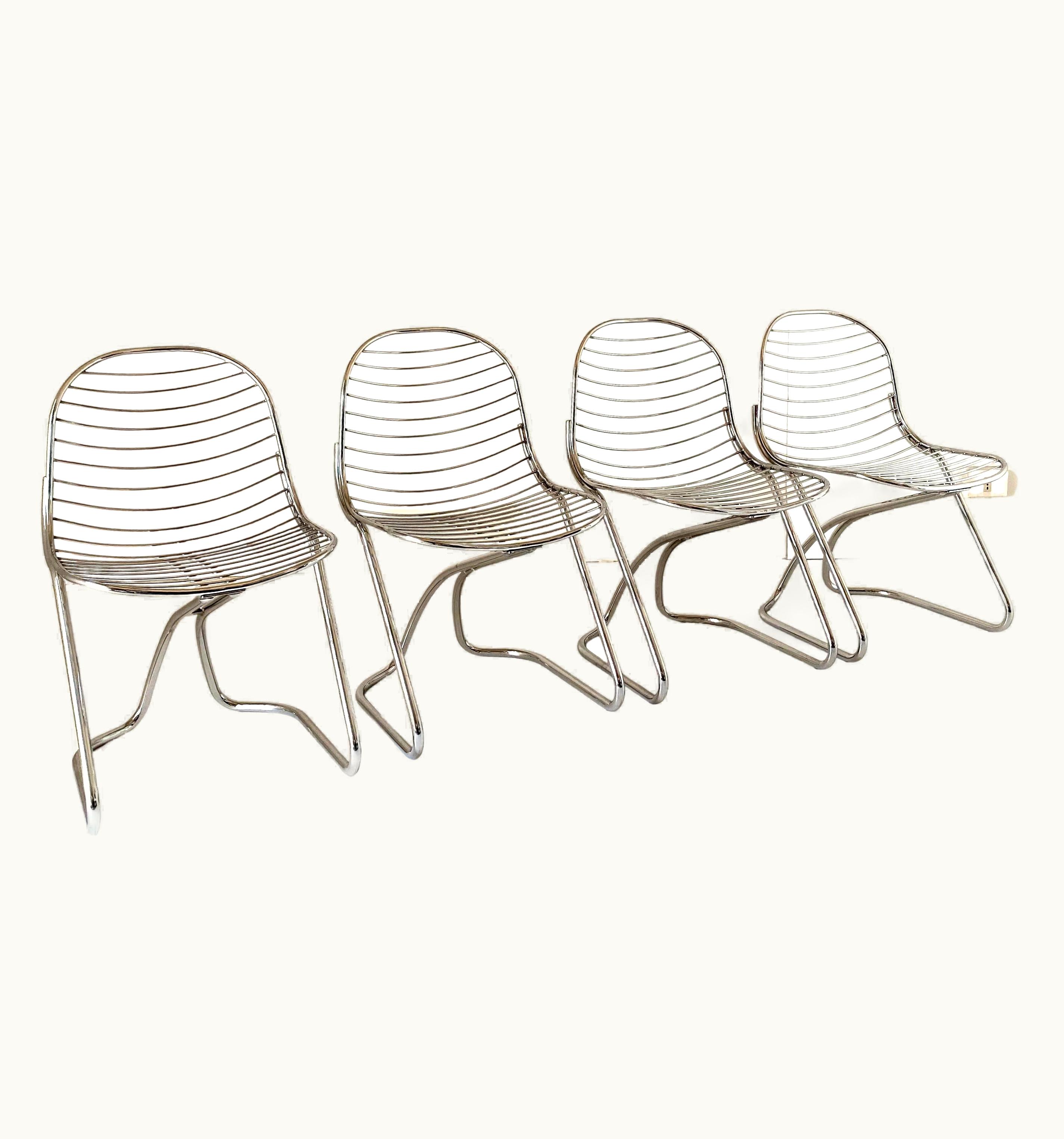 Gastone Rinaldi Gastone Rinaldi Chromed Dining Chairs For RIMA, Set Of Four, Italy I970s
