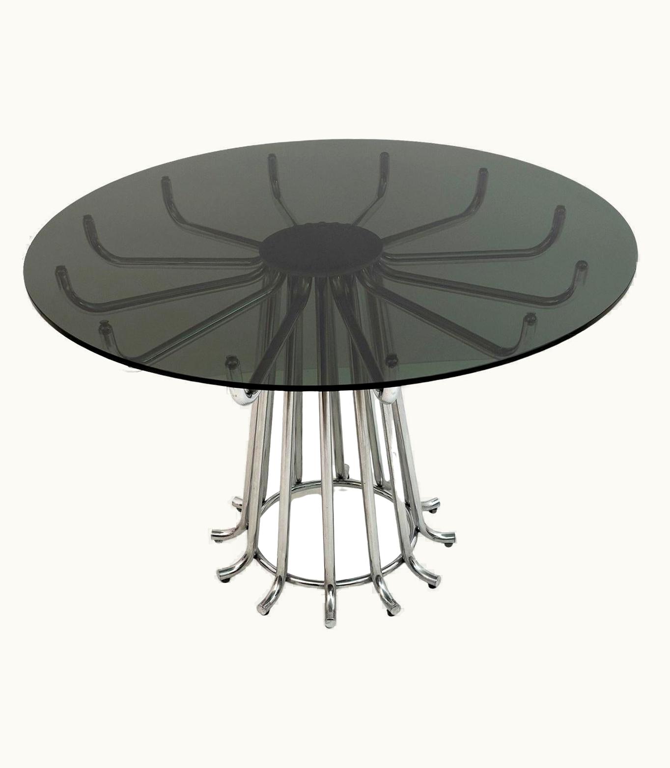 Gastone Rinaldi Gastone Rinaldi Mid-Century Modern Italian Chromed Metal Round Dining Table, 70s