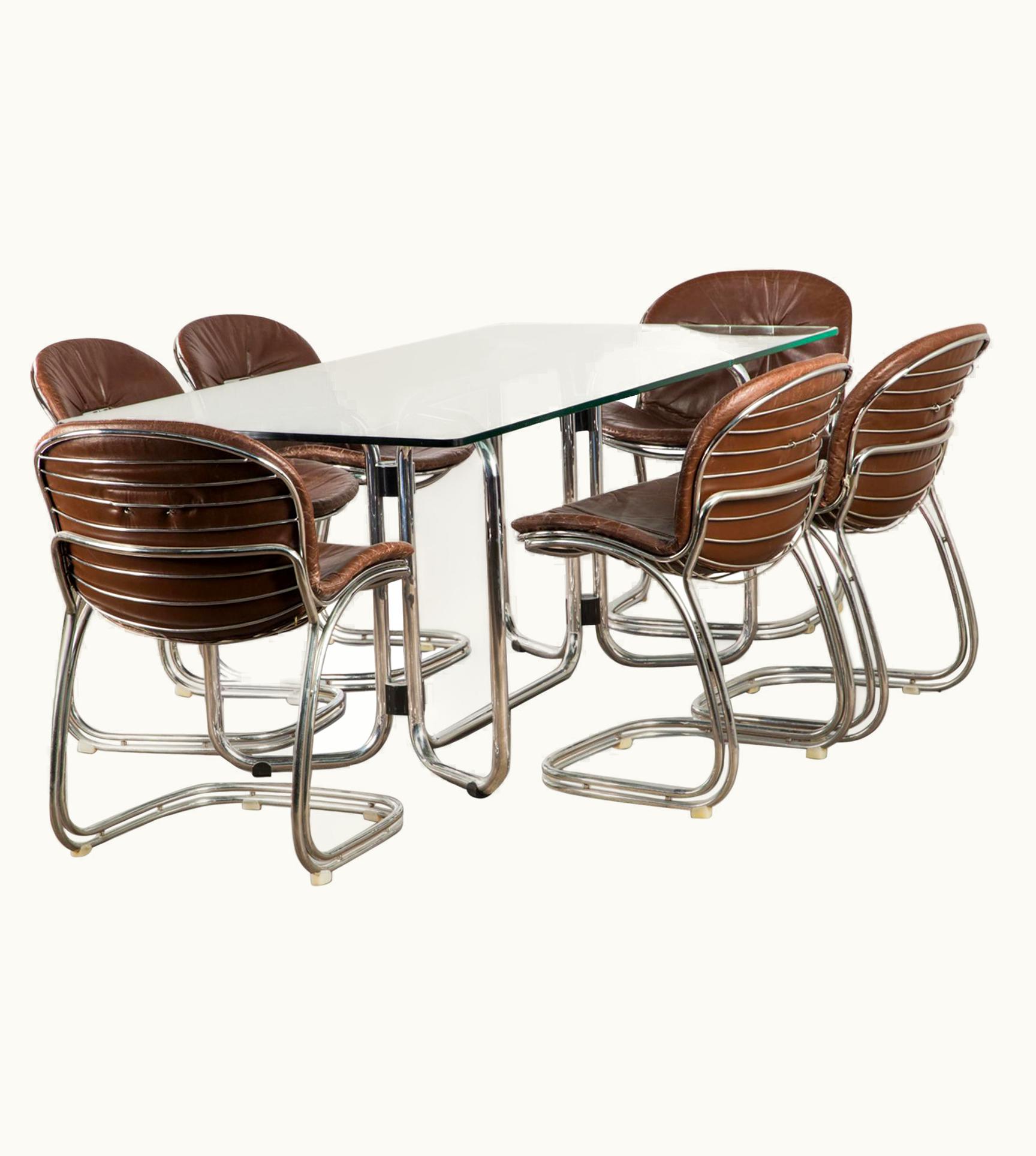 Gastone Rinaldi Gastone Rinaldi 1970s Chrome, Glass And Leather Dining Set For Rima Mode