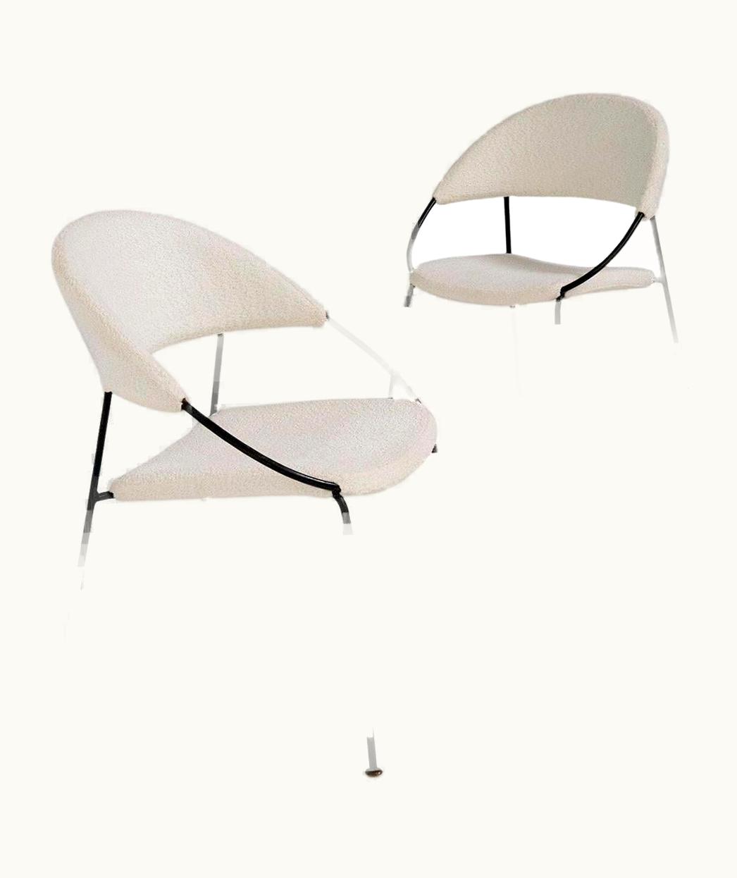 Gastone Rinaldi Gastone Rinaldi Rare Pair Of Chairs By Gastone Rinaldi Model Du 41 Rima, In White Bouclè