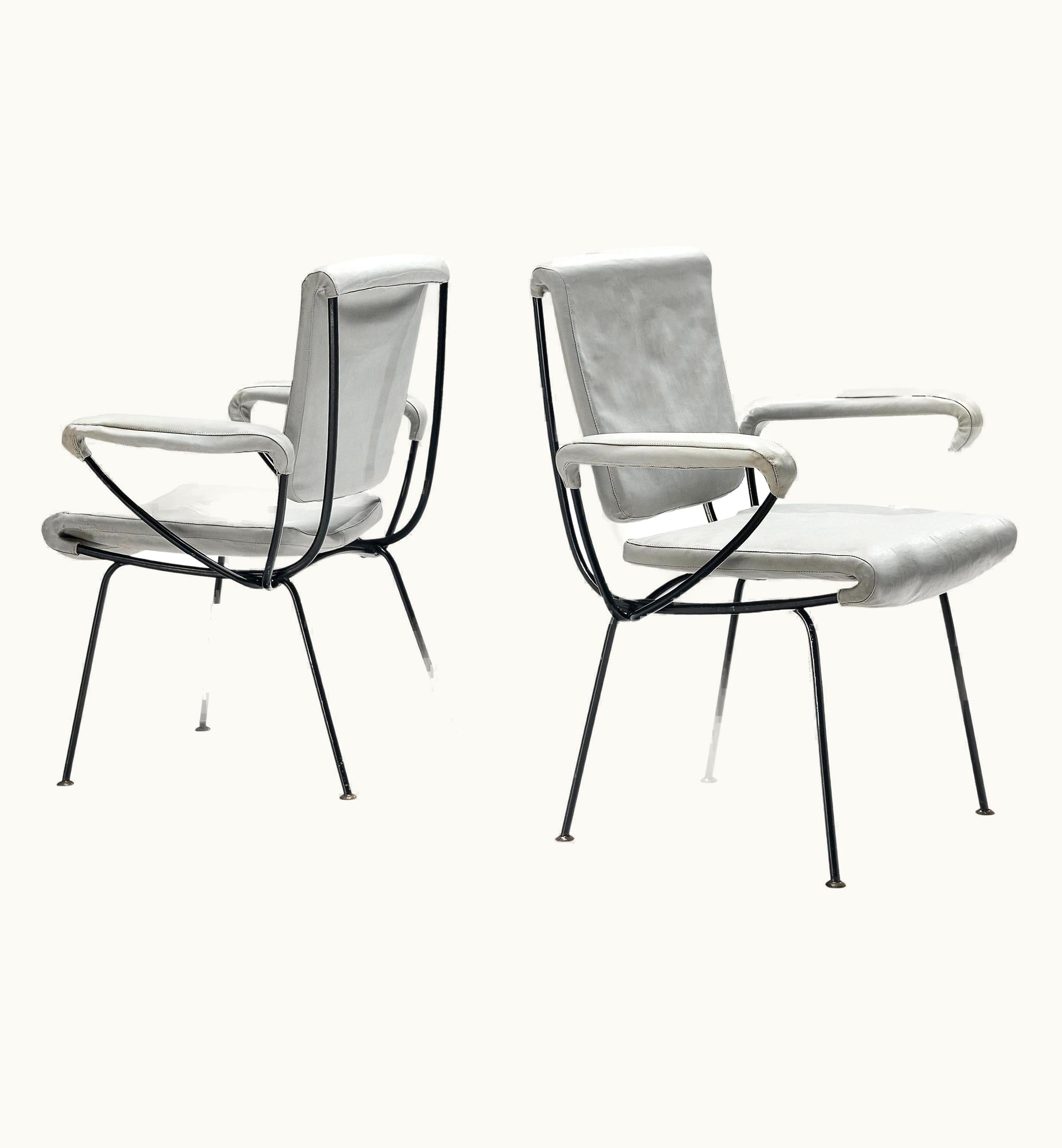 Gastone Rinaldi Gastone Rinaldi 'DU 24' Pair Of Armchairs In Grey Leatherette And Metal