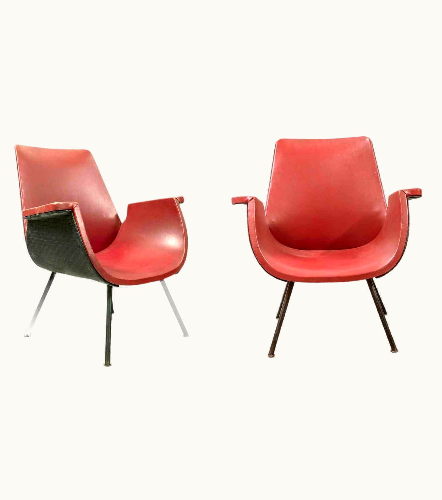 Gastone Rinaldi Gastone Rinaldi Pair Of Vintage Red Armchairs By Gastone Rinaldi, Mid-20th Century