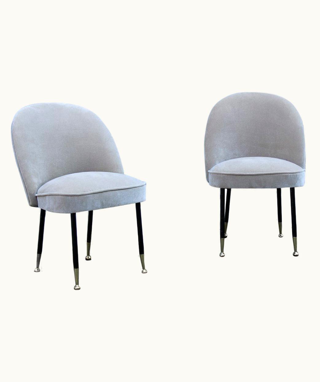 Gastone Rinaldi Gastone Rinaldi Pair Mid-Century Italian Chairs Light Gray Velvet Metal Brass Rinaldi Gastone