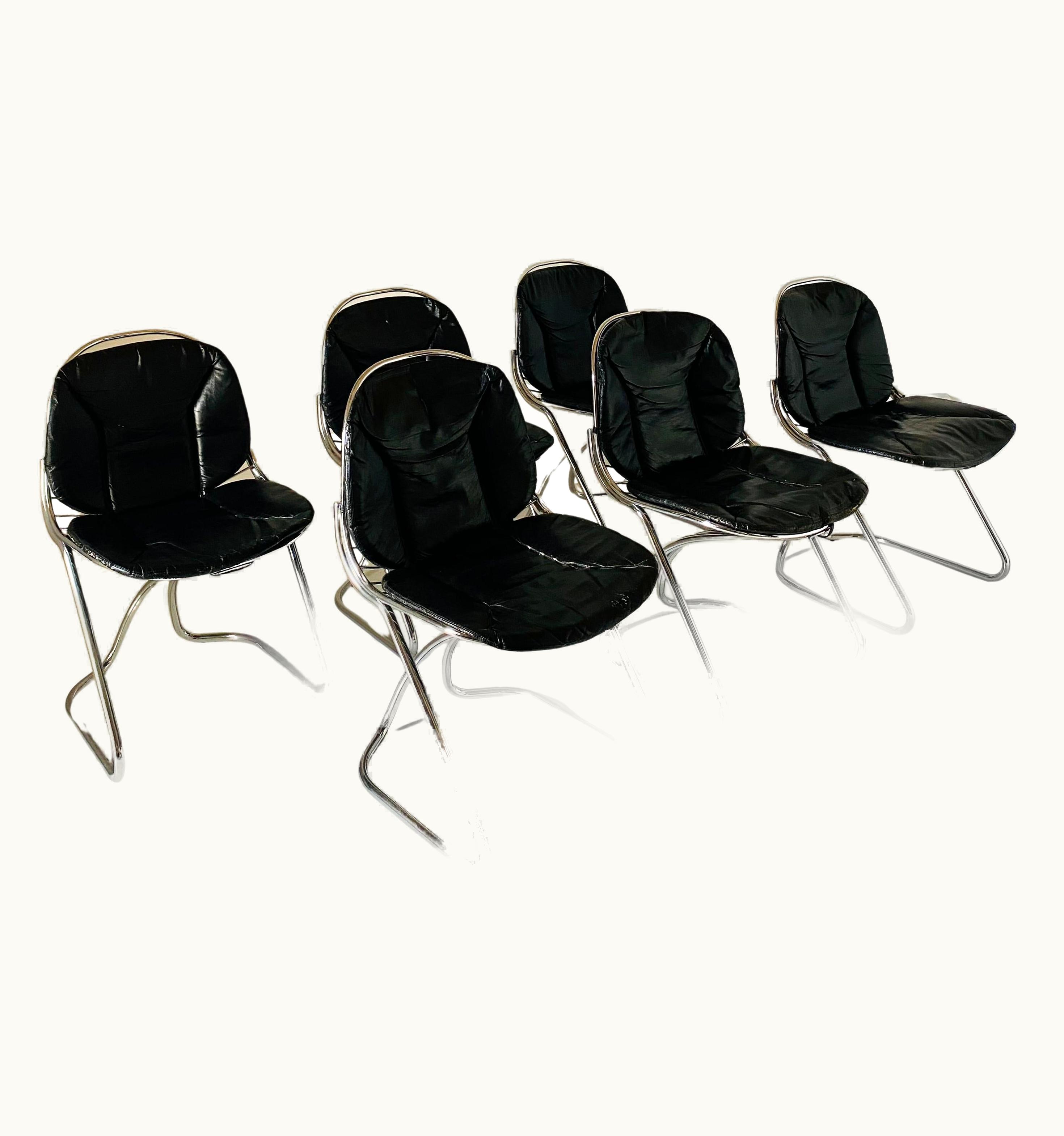 Gastone Rinaldi Gastone Rinaldi Chromed Dining Chairs For RIMA, Set Of Six, Italy I970's