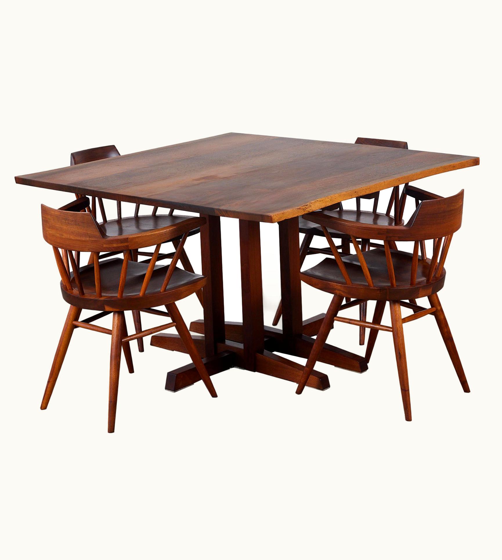 George Nakashima George Nakashima Studio Dining Set Featuring Black Walnut Captain Chairs