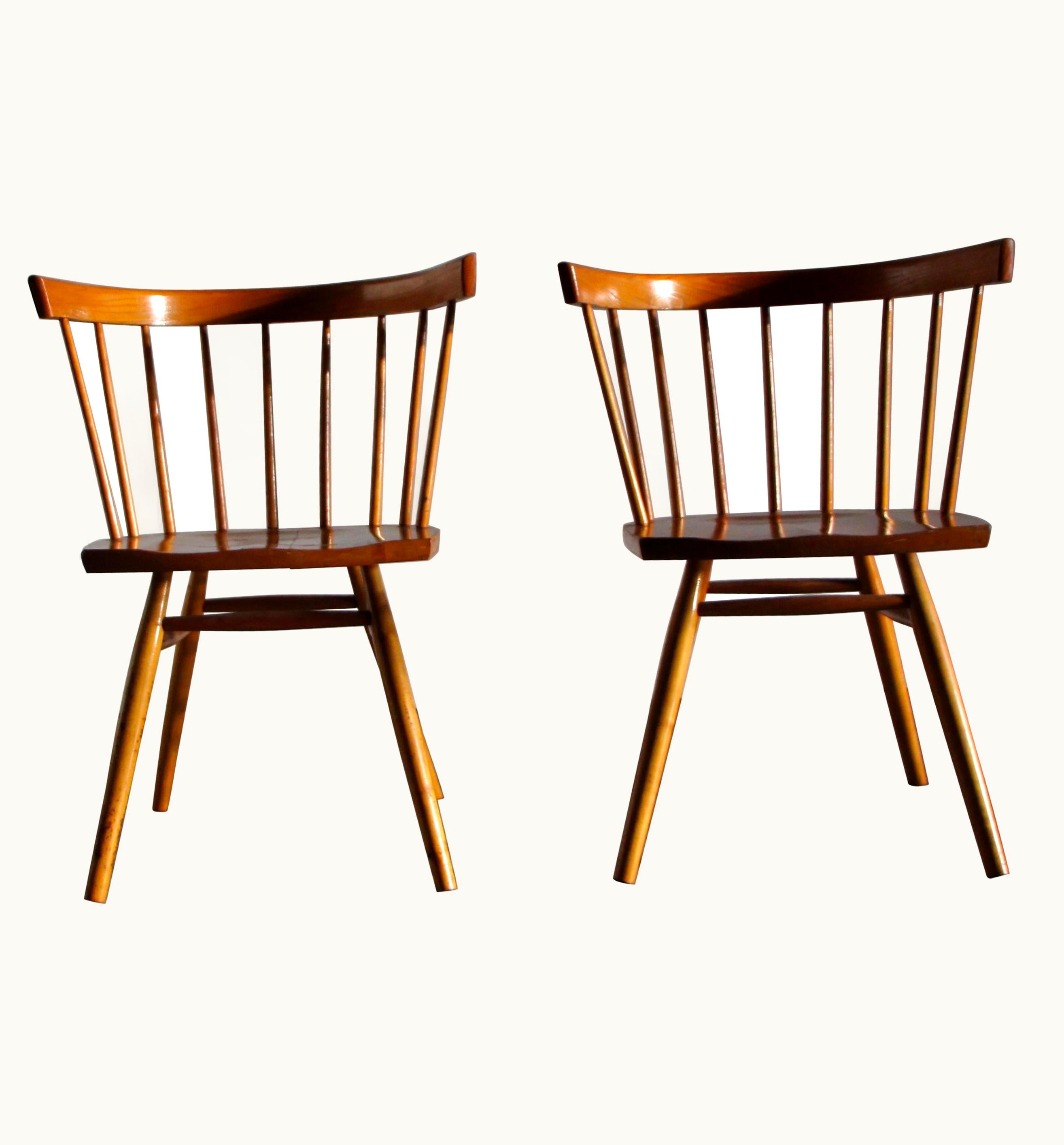 George Nakashima George Nakashima Pair Of George Nakashima Hickory Straight Chairs For Knoll, 1940s