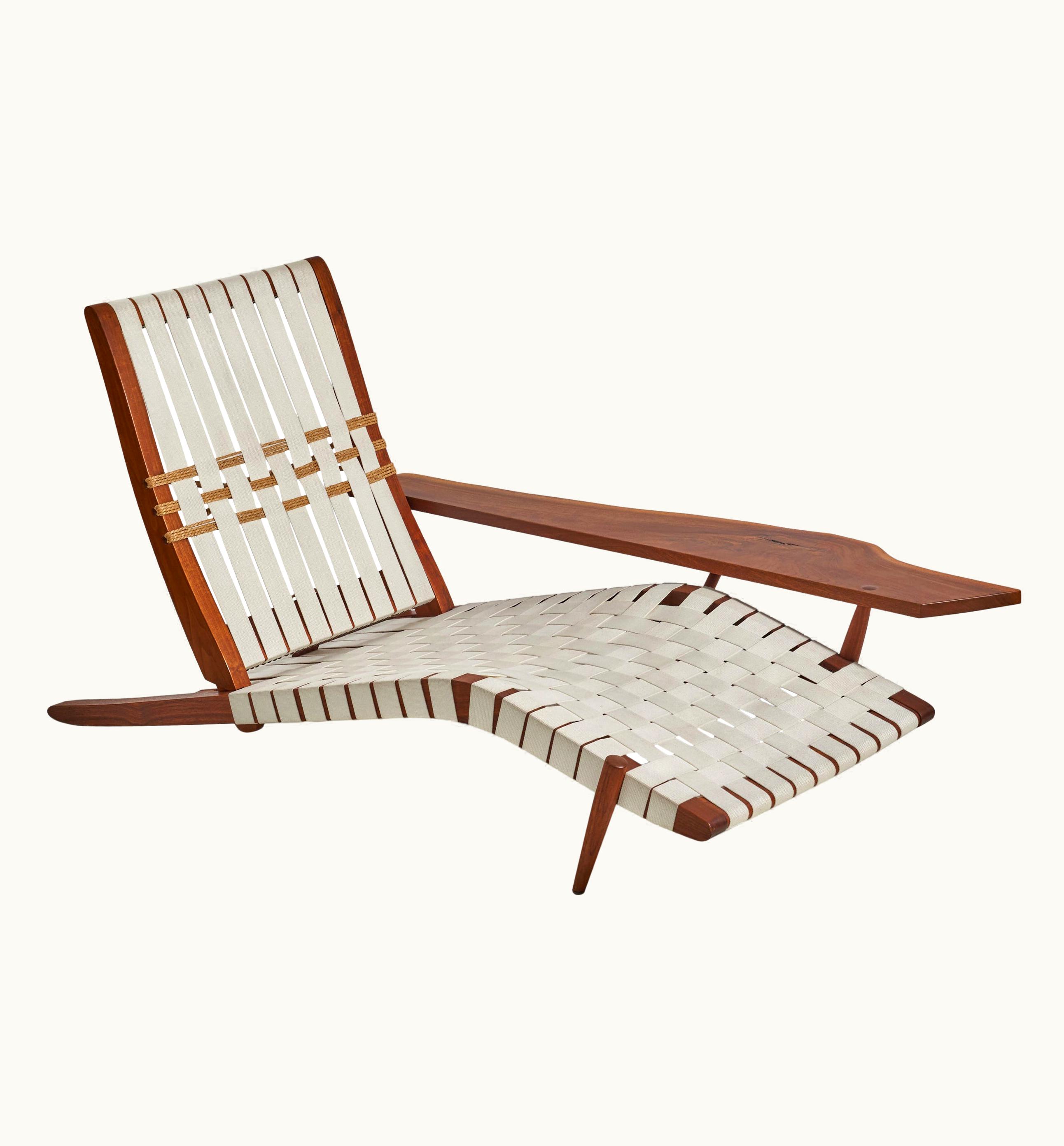 George Nakashima George Nakashima, Long Chair, American Black Walnut, Cotton Webbing, Usa, 1960s