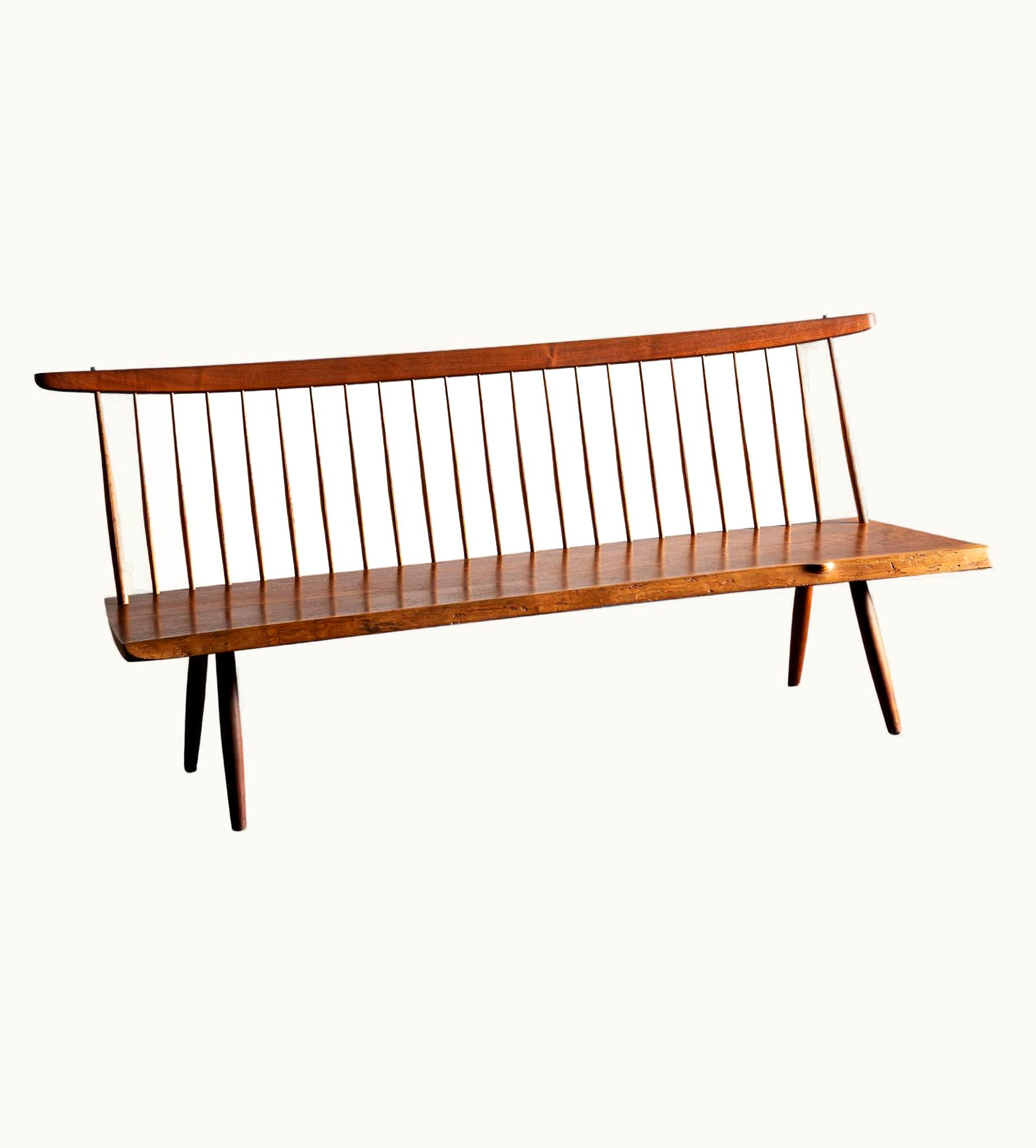 George Nakashima George Nakashima Free Edge Walnut Bench With Back, 1976