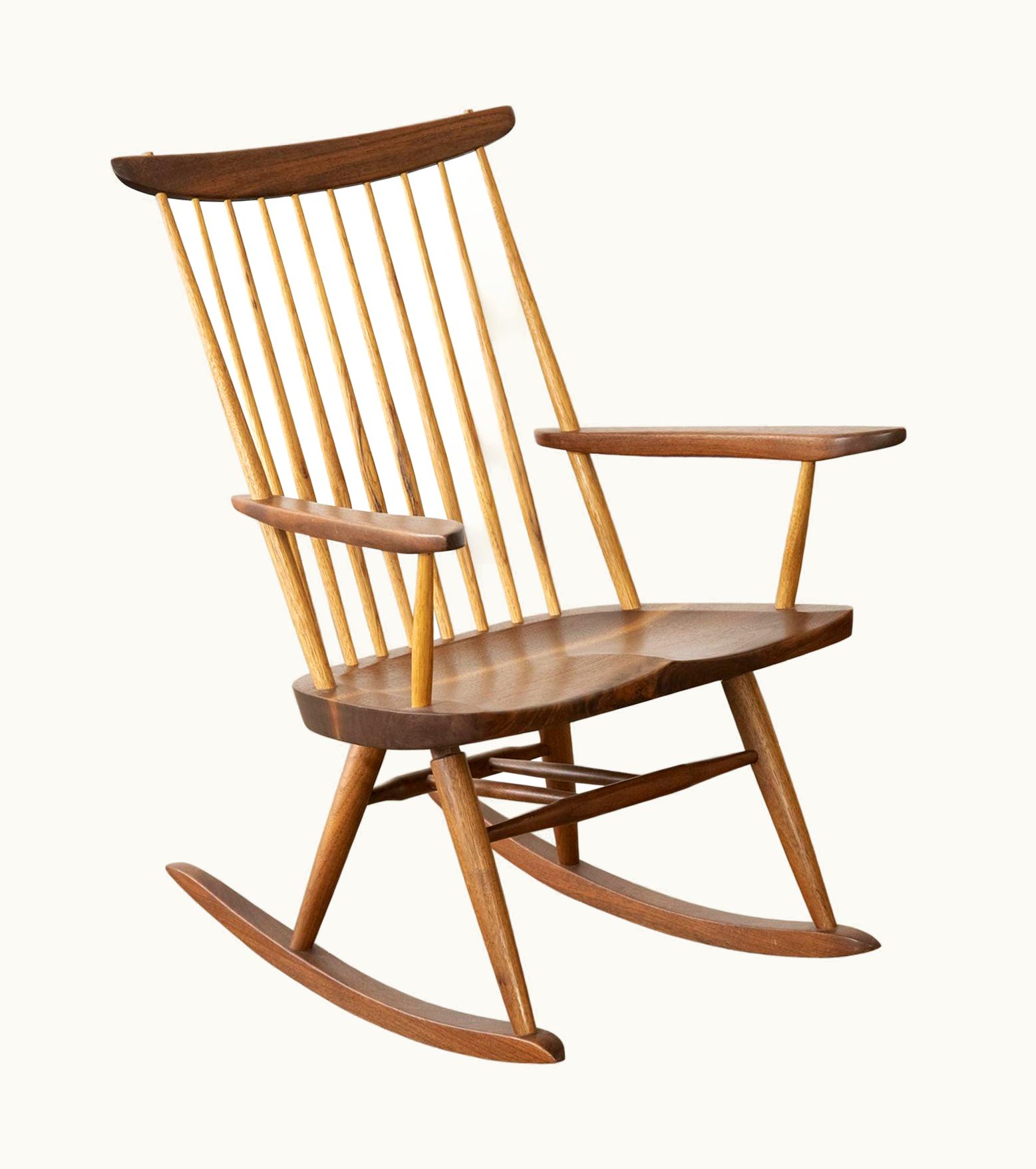 George Nakashima George Nakashima New Chair Rocker In American Black Walnut And Hickory Signed