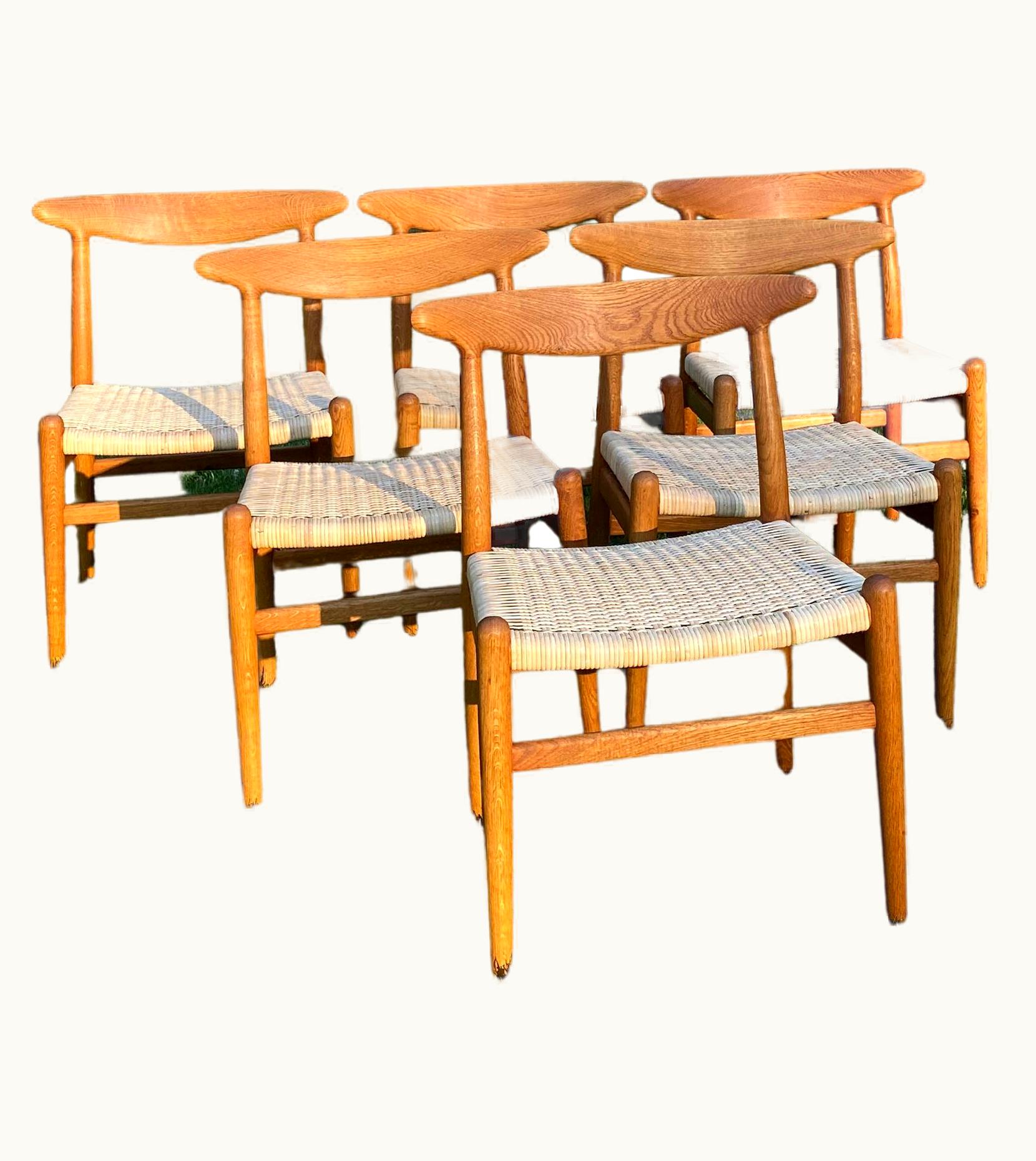 Hans J. Wegner Hans J. Wegner 1950s Hans J. Wegner For CM Madsen W2 Woven Cane & Oak Dining Chairs Set Of 6