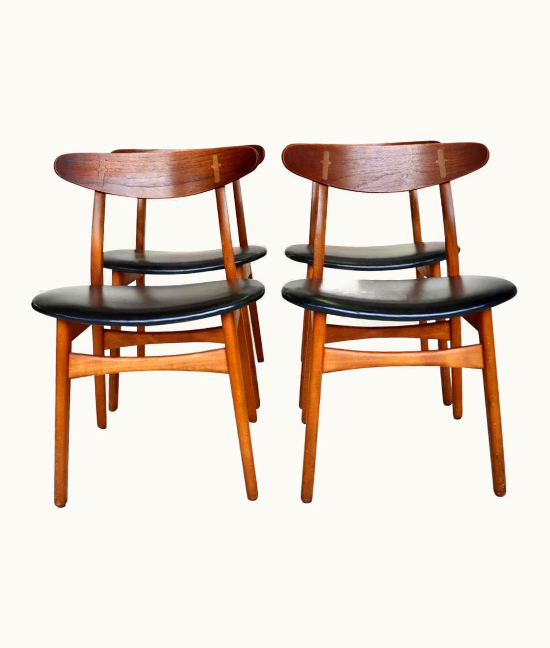 Hans J. Wegner Hans J. Wegner Set Of 6 Hans Wegner CH-30 Dining Chairs Newly Upholstered In Black Leather