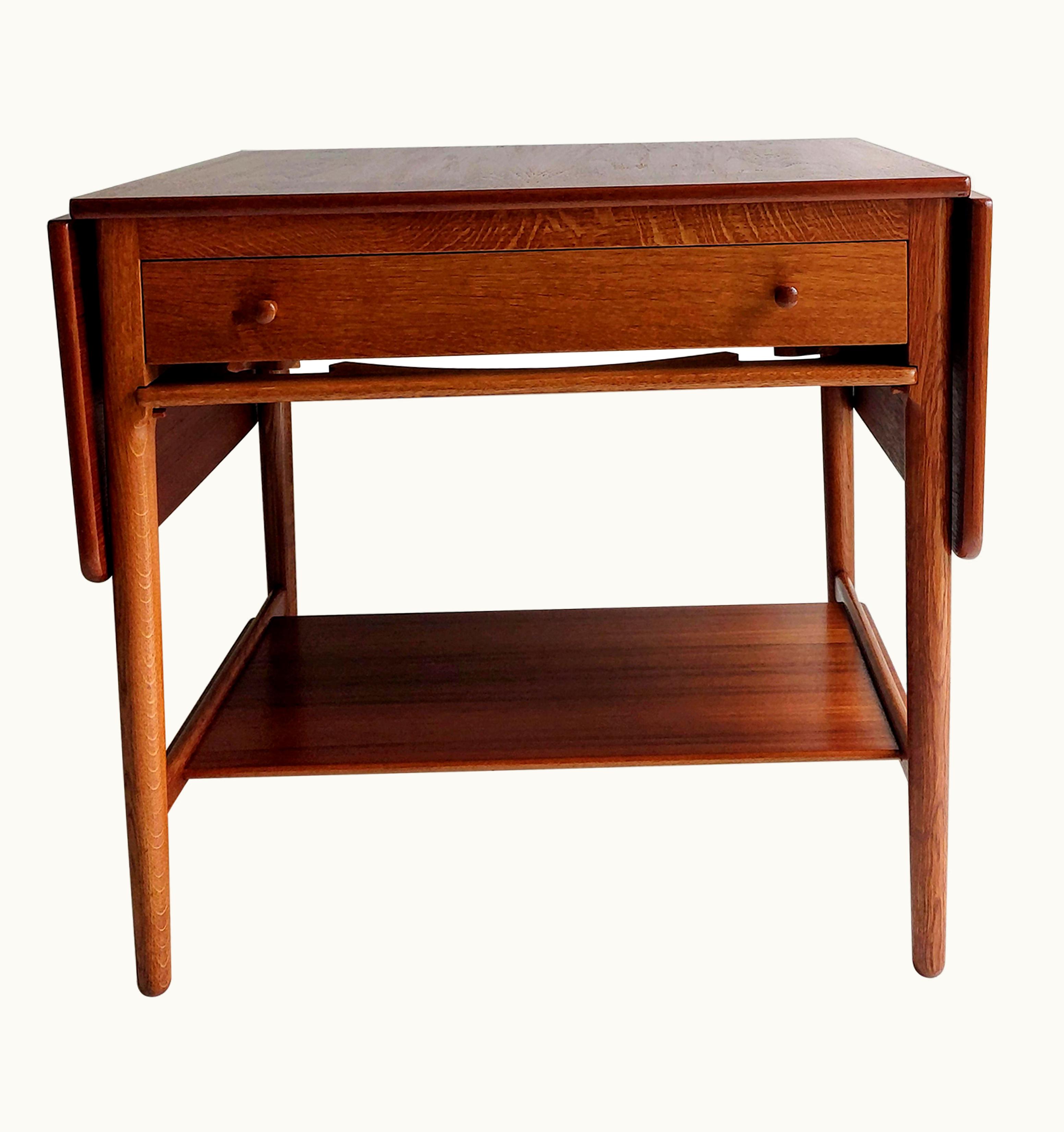 Hans J. Wegner Hans J. Wegner Danish Drop Leaf Sewing Table In Teak 1950s, Hans Wegner Andreas Tuck At33