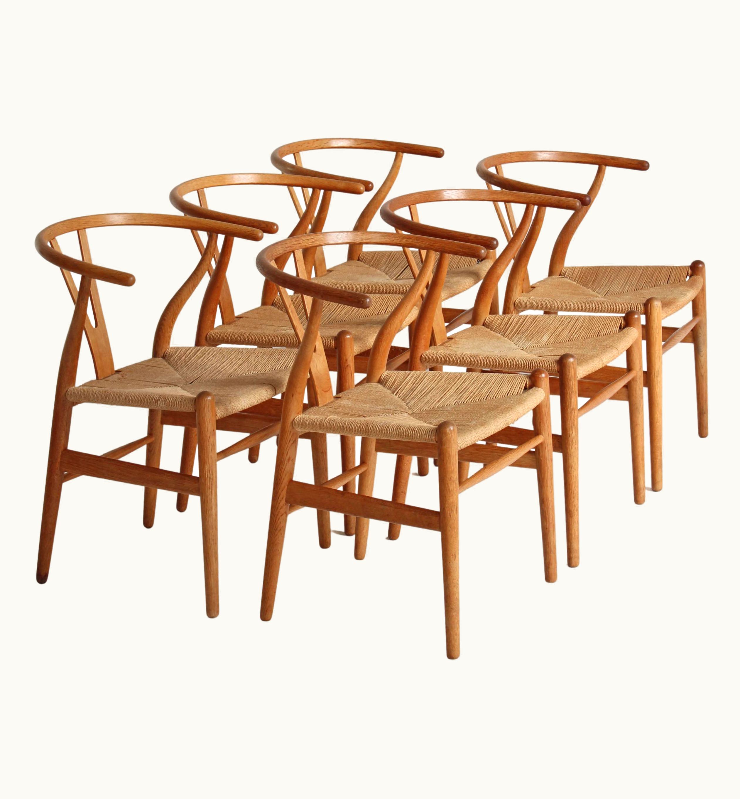 Hans J. Wegner Hans J. Wegner Set Of 6 Early Stamped Carl Hansen & Sons Wishbone Chairs, 1950s