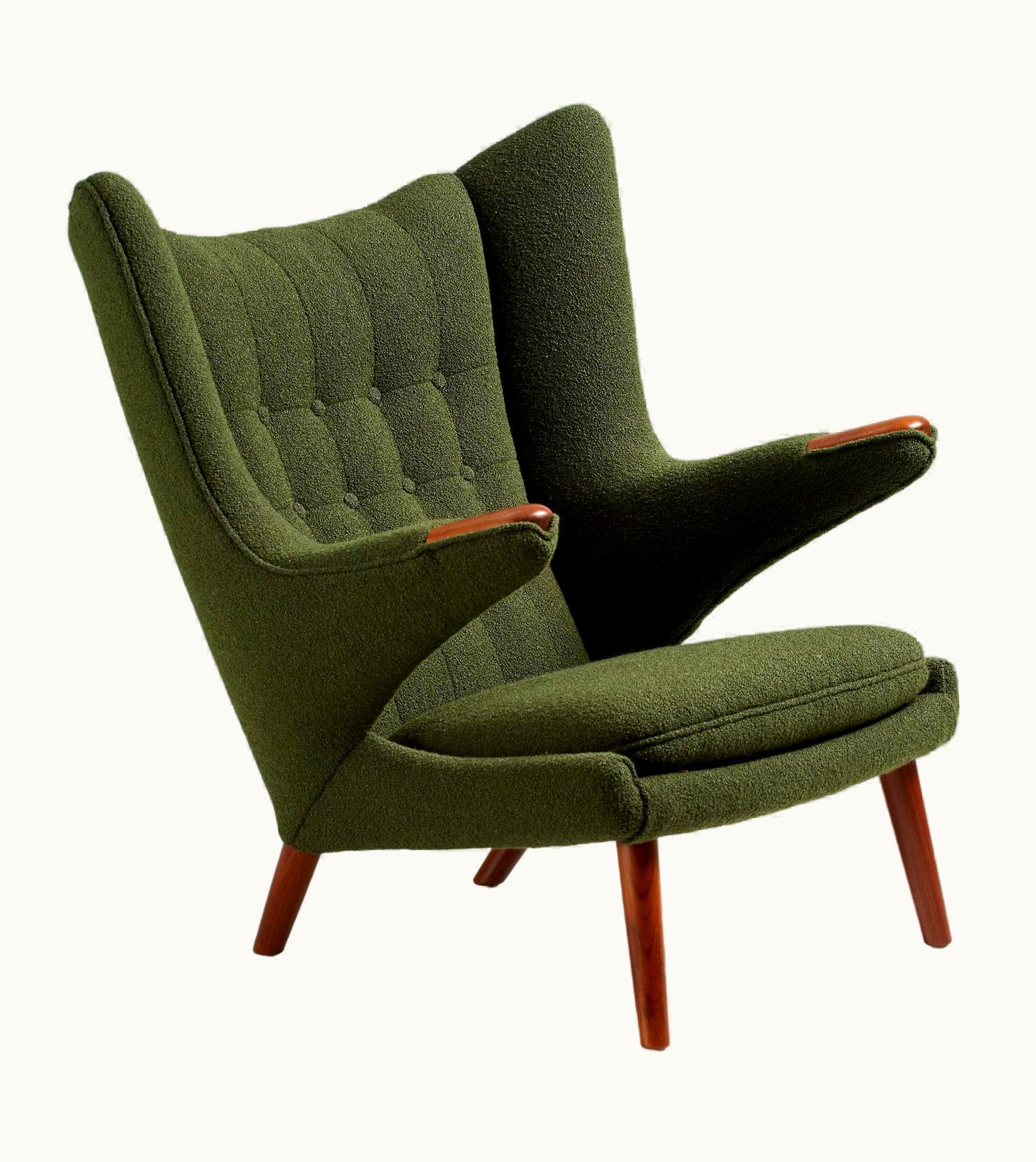 Hans J. Wegner Hans J. Wegner AP-19 Papa Bear Chair In Green Boucle Fabric