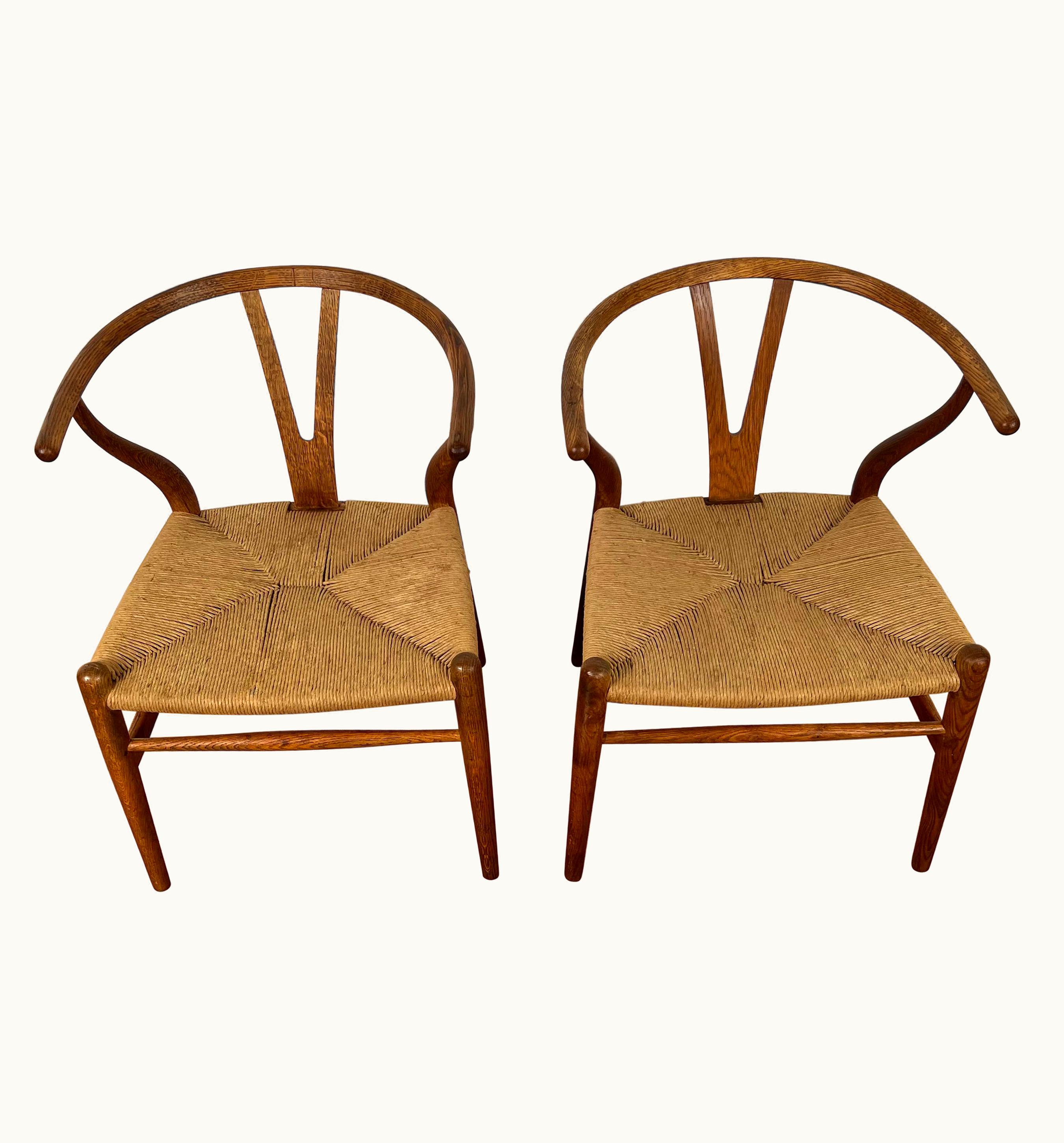 Hans J. Wegner Hans J. Wegner Early Hans J. Wegner Pair Oak CH24 Wishbone Chairs Carl Hansen And Sons Denmark