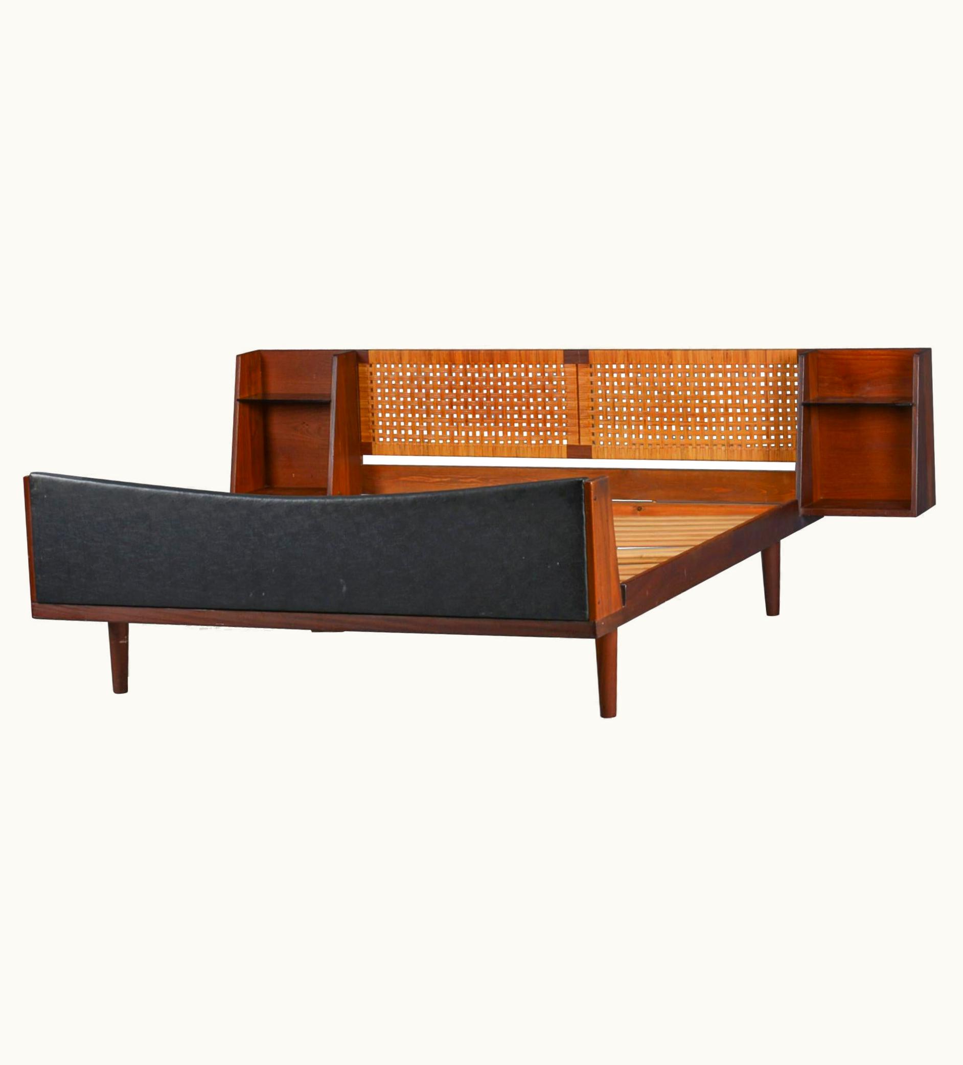 Hans J. Wegner Hans J. Wegner Danish Midcentury Teak Double Bed With Cane Headboard By Hans Wegner For Getama