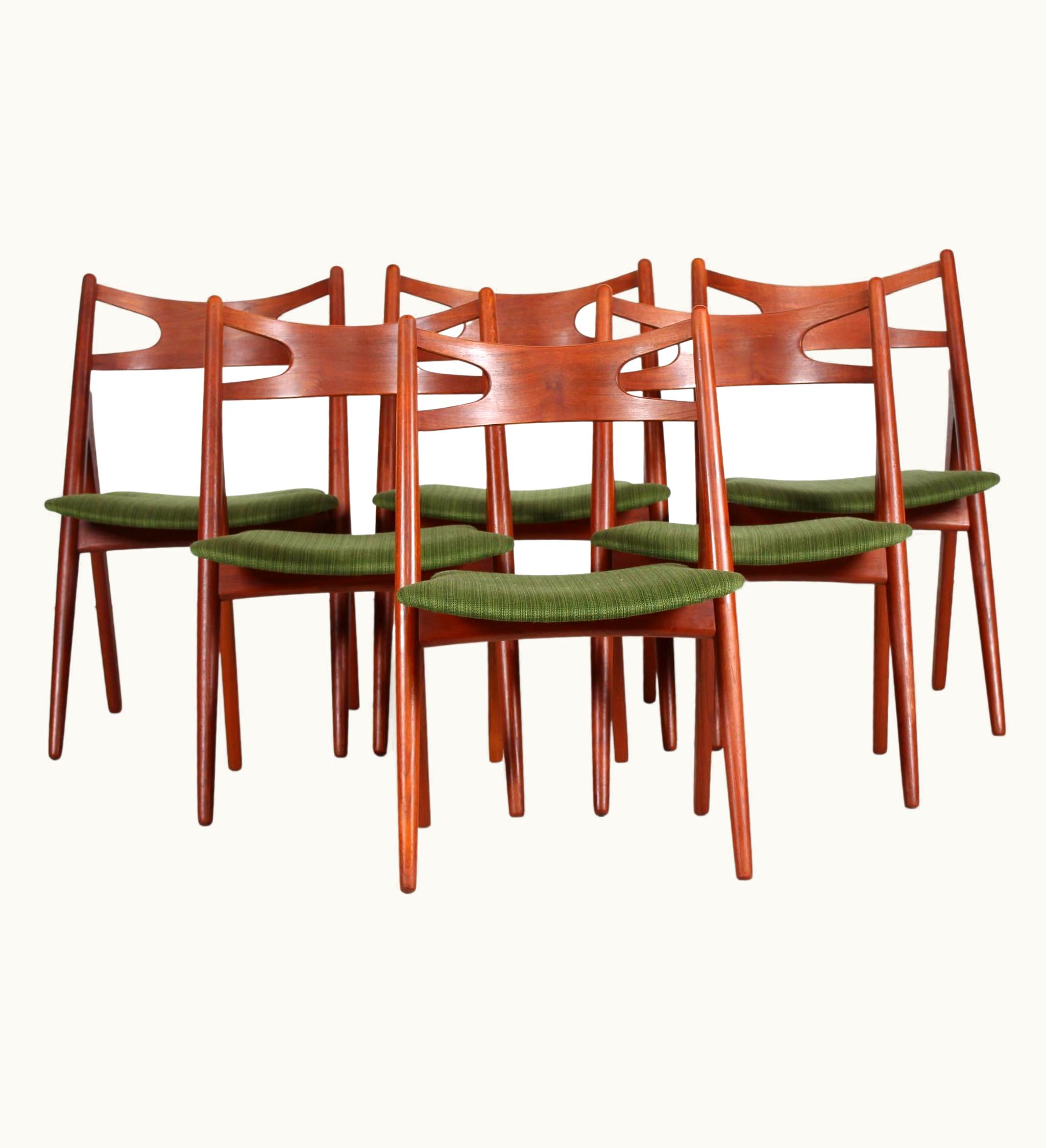 Hans J. Wegner Hans J. Wegner Set Of Six Sawbuck Chairs Ch 29 Of Teak By Carl Hansen 1950s