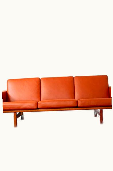 Hans J. Wegner Hans J. Wegner Danish Mid-Century Modern Oak & Leather Sofa GE 236/3 By Hans Wegner For GETAMA
