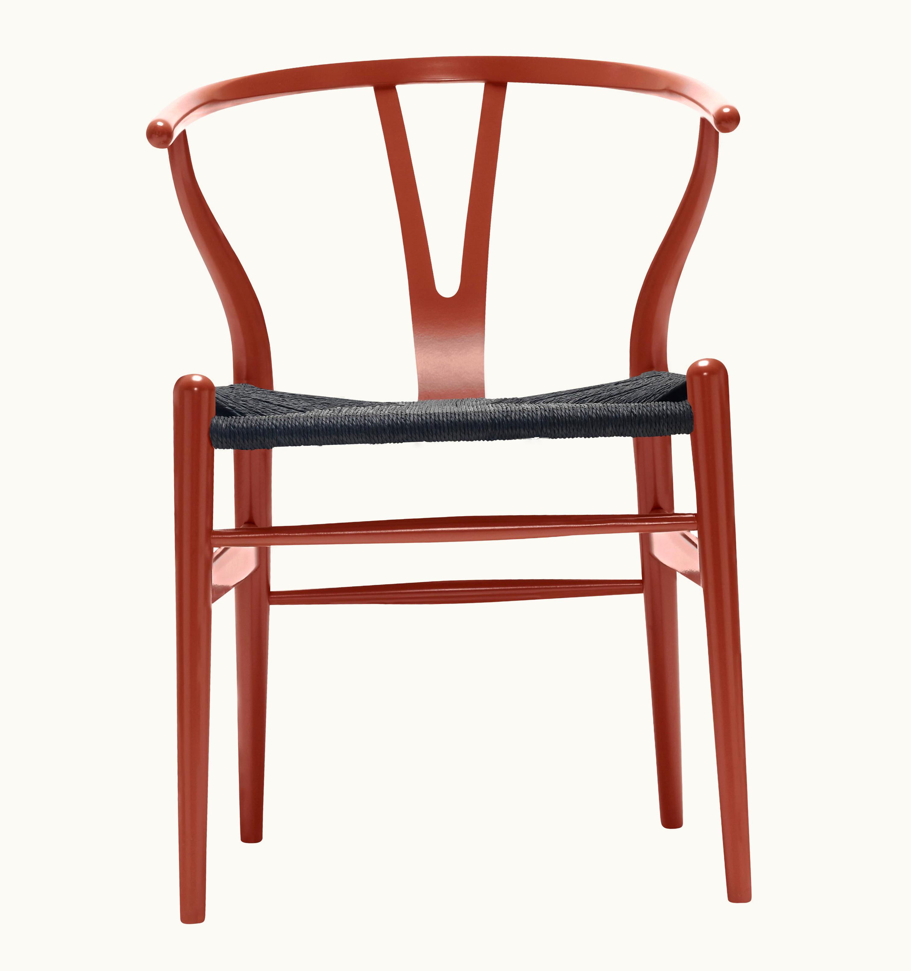 Hans J. Wegner Hans J. Wegner CH24 Wishbone Chair In Red Brown With Black Papercord Seat By Hans Wegner