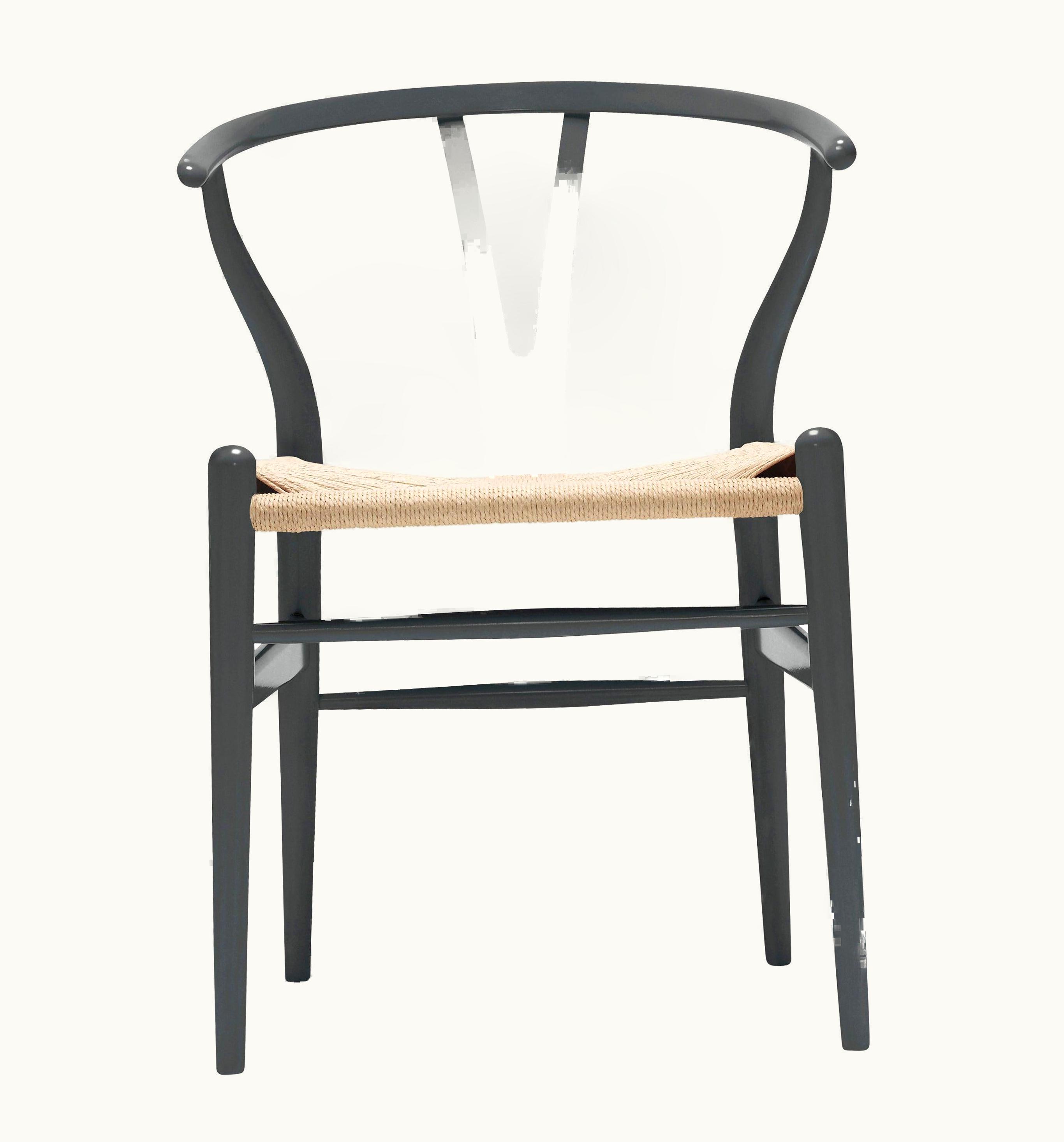 Hans J. Wegner Hans J. Wegner CH24 Wishbone Chair In Anthracite Gray & Natural Papercord Seat By Hans Wegner