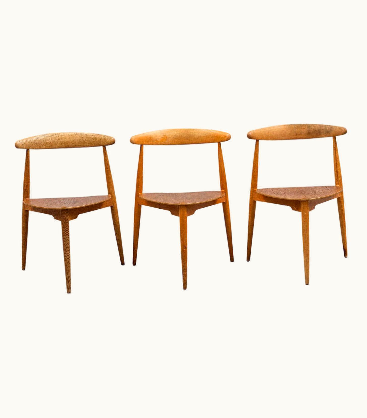 Hans J. Wegner Hans J. Wegner 20th Century, Brown Danish Set Of Three Teakwood Side Chairs By Hans J. Wegner