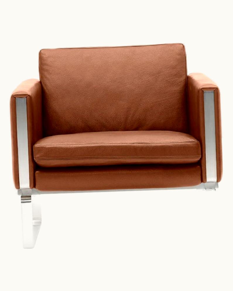 Hans J. Wegner Hans J. Wegner CH101 Chair In Stainless Steel Frame With Leather Seat By Hans J. Wegner UZ0191384