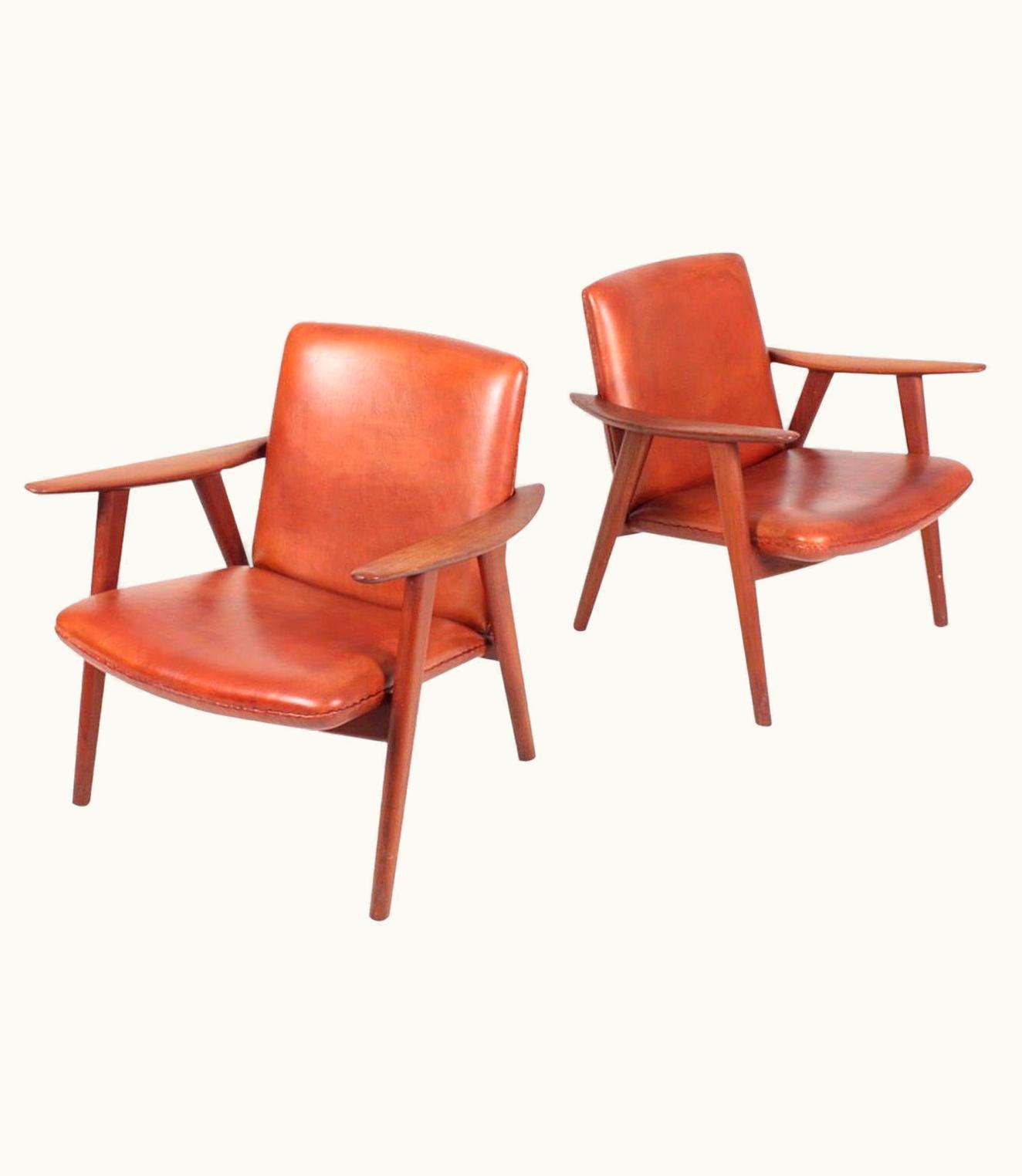 Hans J. Wegner Hans J. Wegner Pair Of Midcentury Lounge Chairs In Patinated Leather By Hans Wegner, 1950s