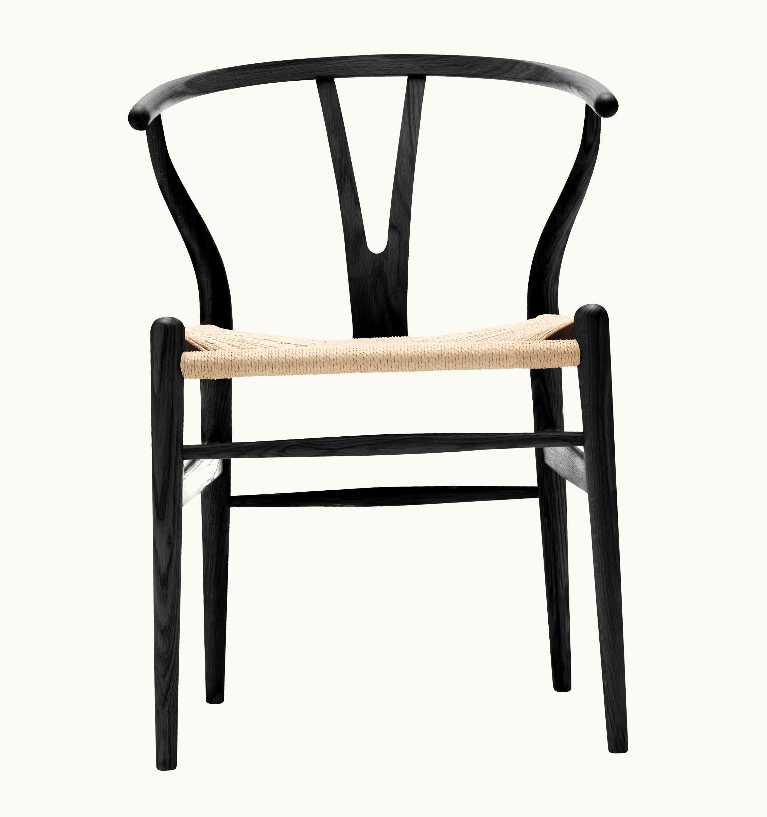 Hans J. Wegner Hans J. Wegner CH24 Wishbone Chair In Oak Painted Black & Natural Papercord Seat By Hans Wegner