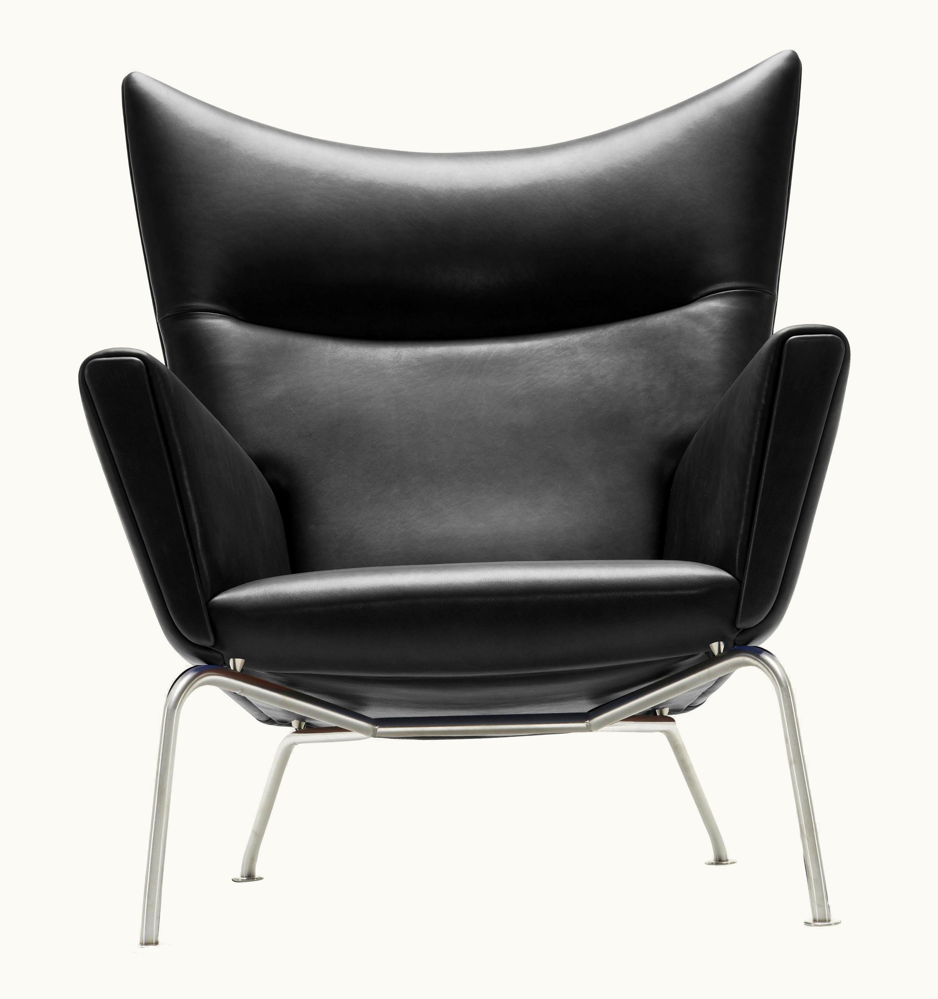 Hans J. Wegner Hans J. Wegner CH445 Wing Chair In Leather With Stainless Steel Base By Hans J. Wegner