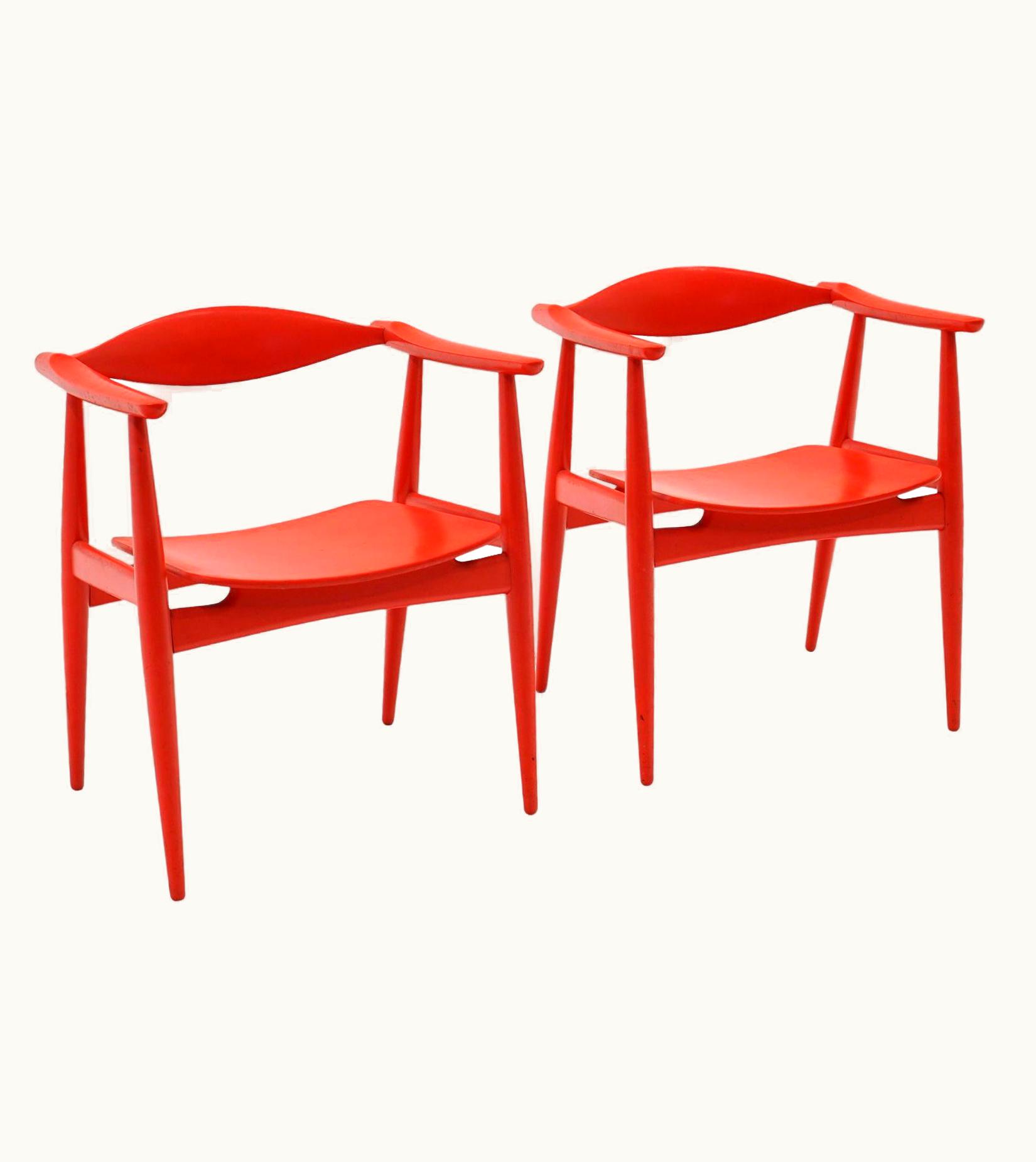 Hans J. Wegner Hans J. Wegner Rare Pair Of Red Hans Wegner Arm Chairs For Hansen And Son. Original. Signed