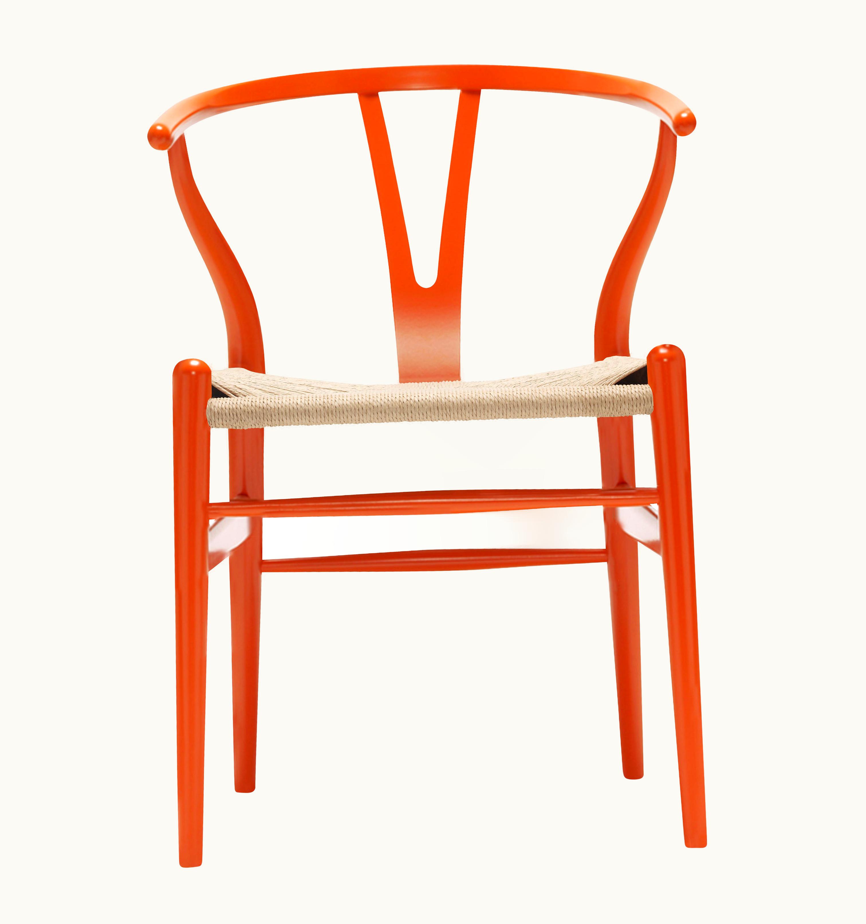 Hans J. Wegner Hans J. Wegner CH24 Wishbone Chair In Orange Red With Natural Papercord Seat By Hans Wegner