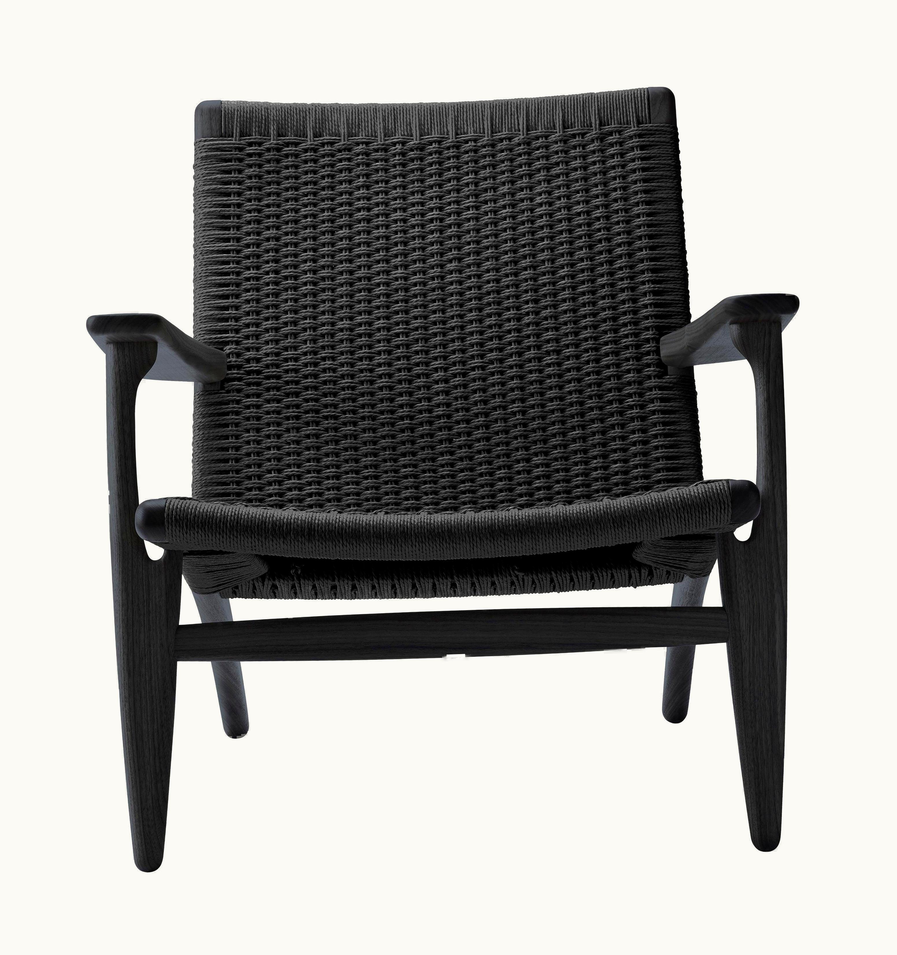 Hans J. Wegner Hans J. Wegner CH25 Easy Lounge Chair Oak Painted Black With Black Papercord By Hans J. Wegner