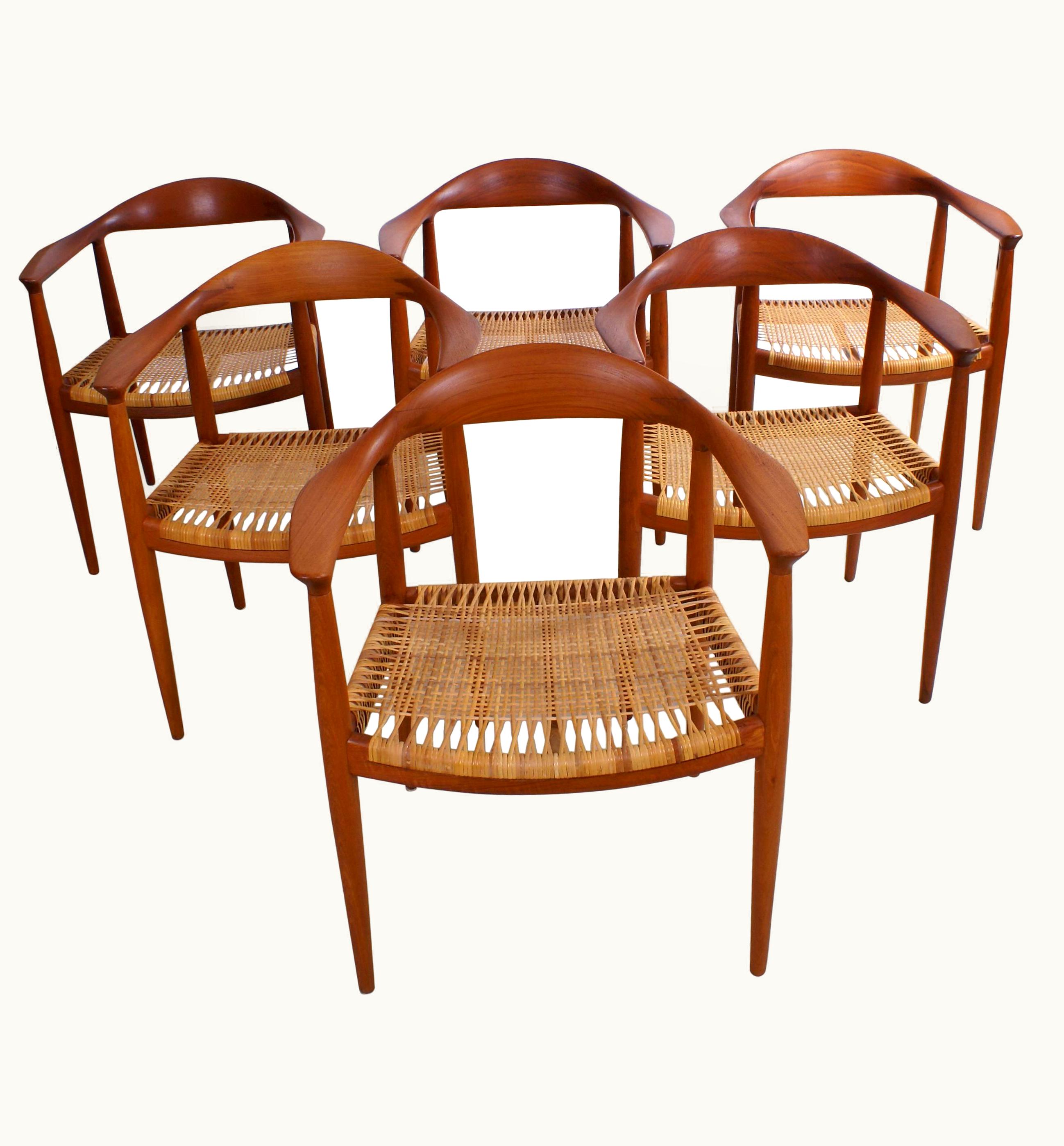 Hans J. Wegner Hans J. Wegner Set Of Six 'The Chair' In Teak And Cane For Johannes Hansen