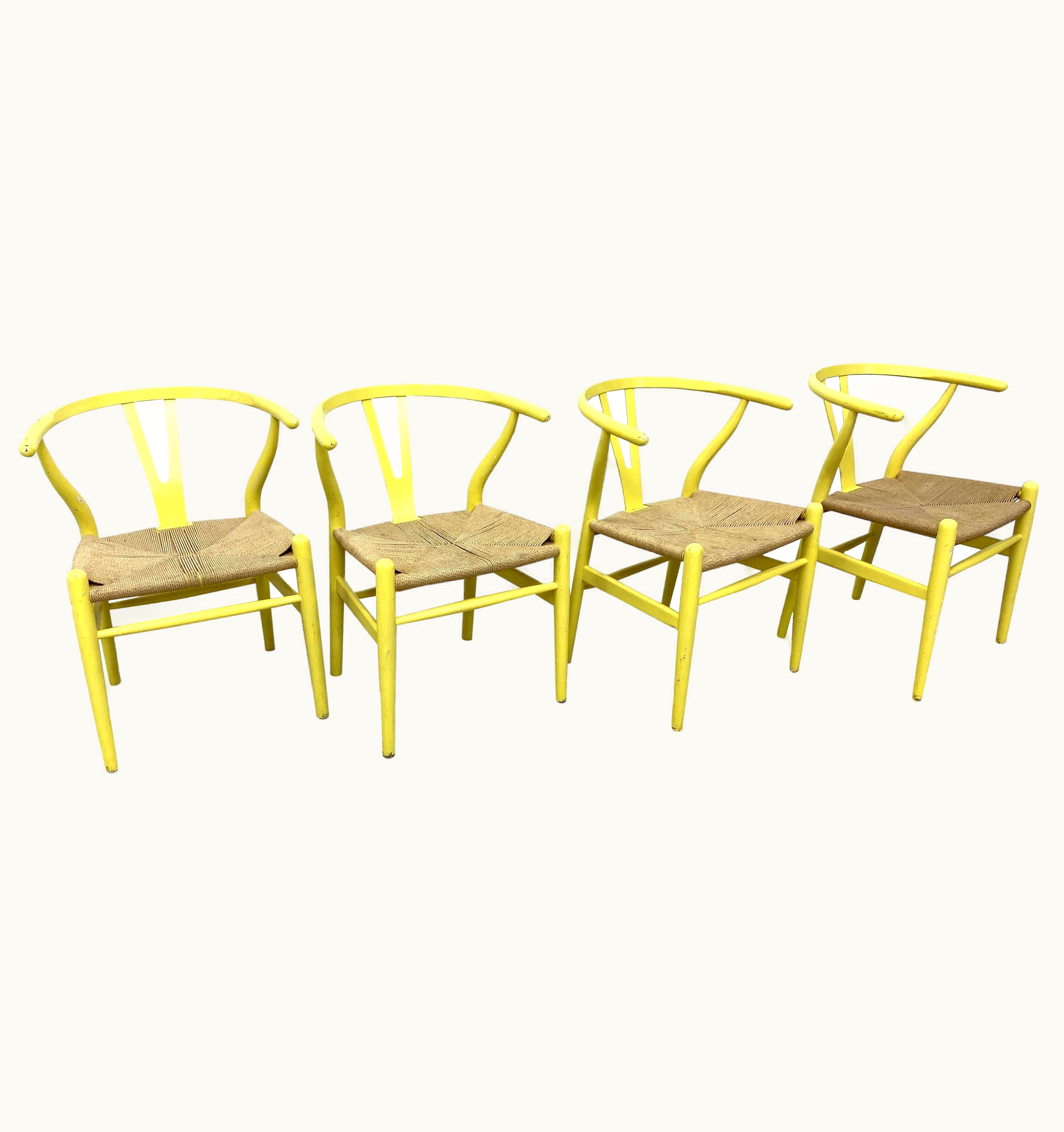 Hans J. Wegner Hans J. Wegner Set Of 4 Hans Wegner Wishbone Chairs Painted Yellow