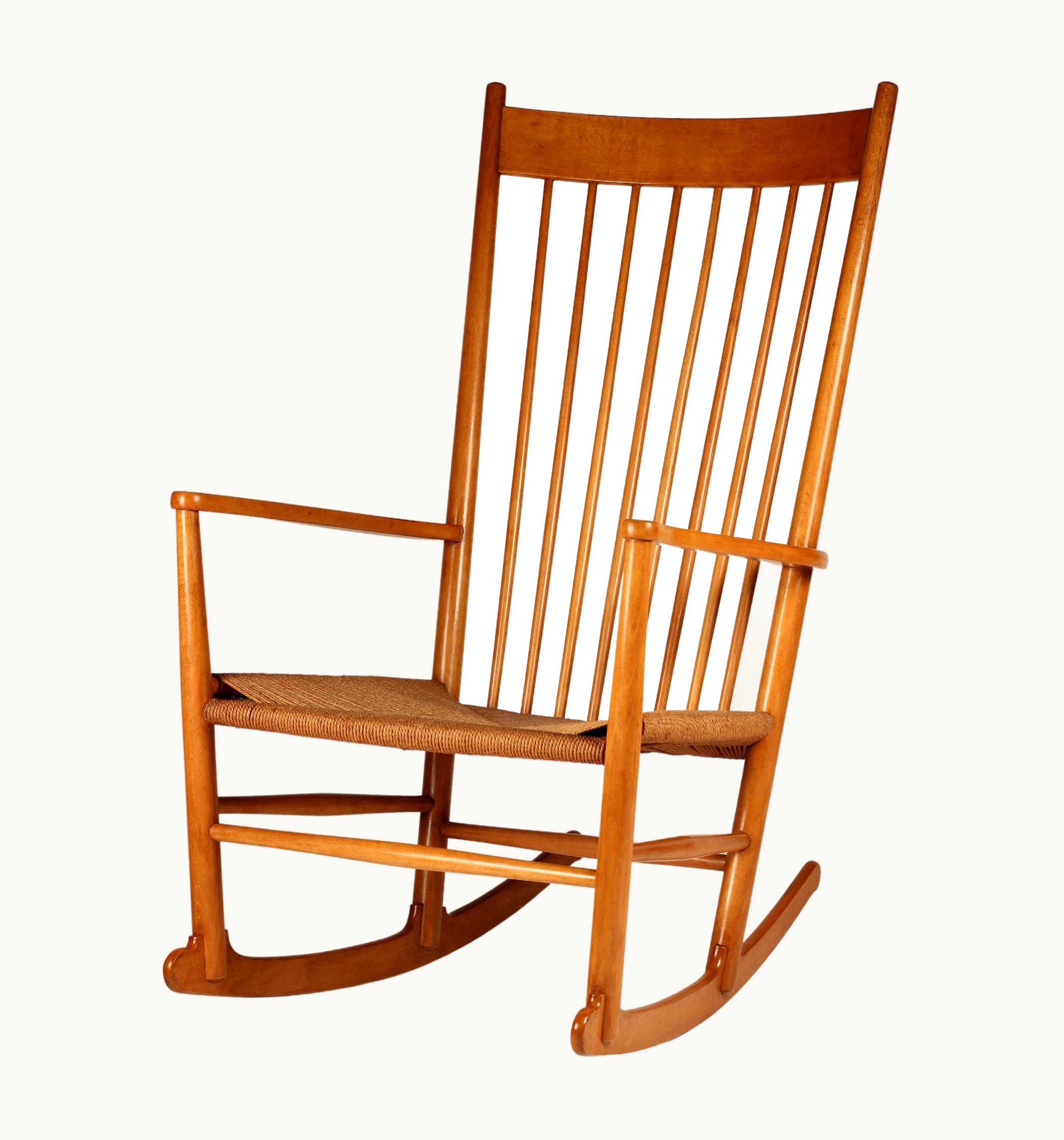 Hans J. Wegner Hans J. Wegner Scandinavian Modern 1950's Hans Wegner Rocking Chair J16 In Beech & Danish Cord