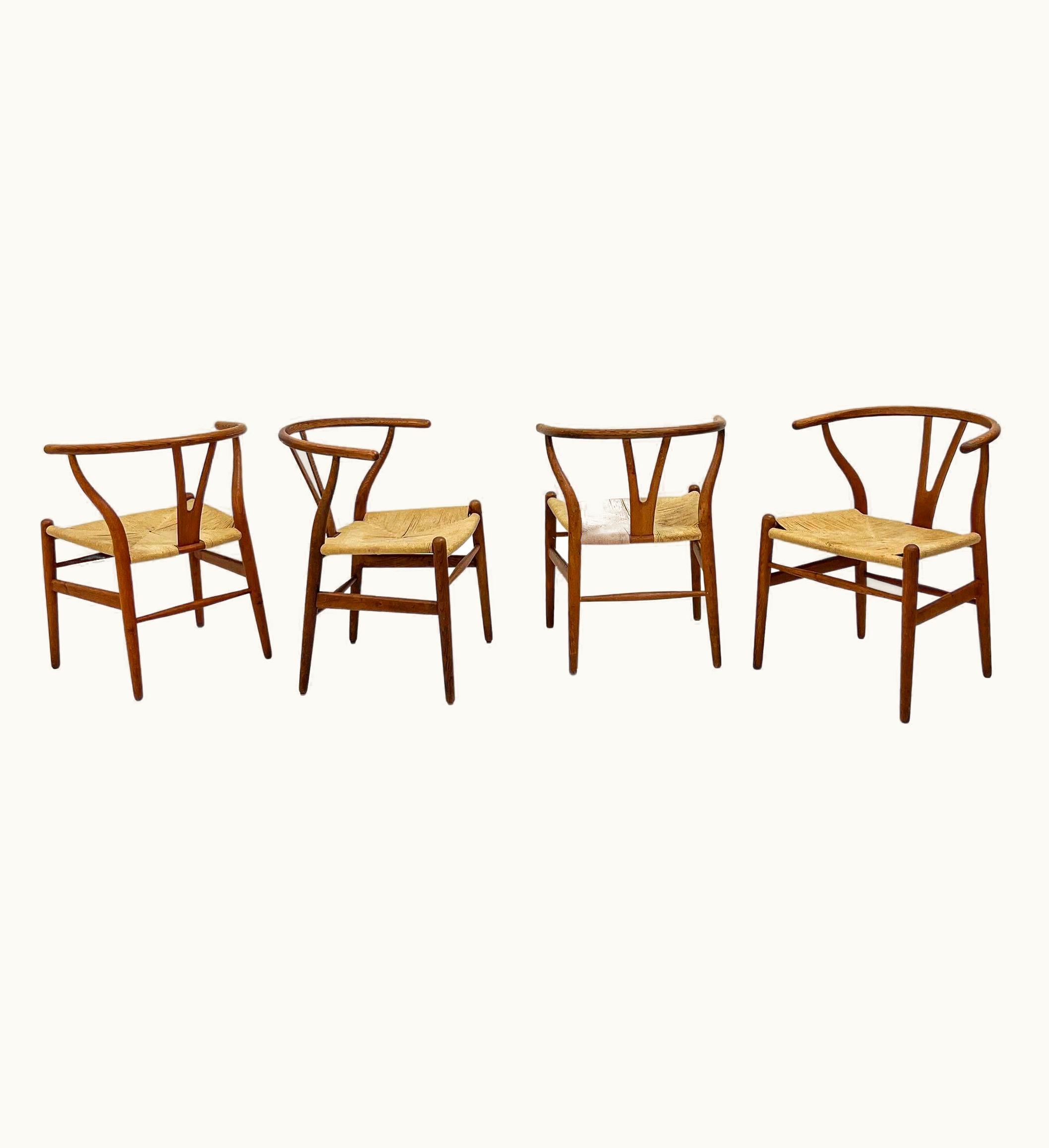 Hans J. Wegner Hans J. Wegner Set Of 4 Vintage Patinated Hans Wegner CH24 Wishbone Dining Chairs In Oak