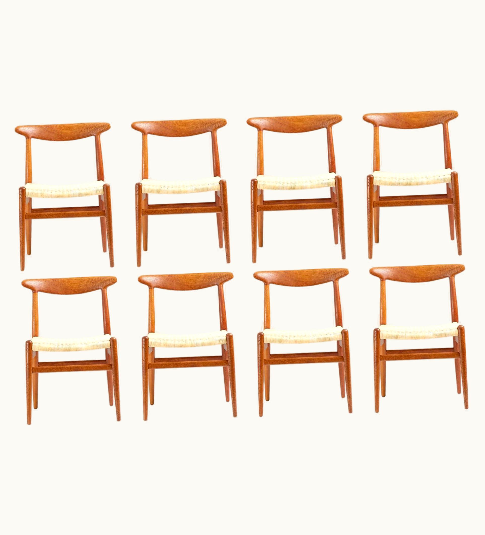 Hans J. Wegner Hans J. Wegner Set Of 8 Hans Wegner W2 Oak And Rattan Dining Chairs