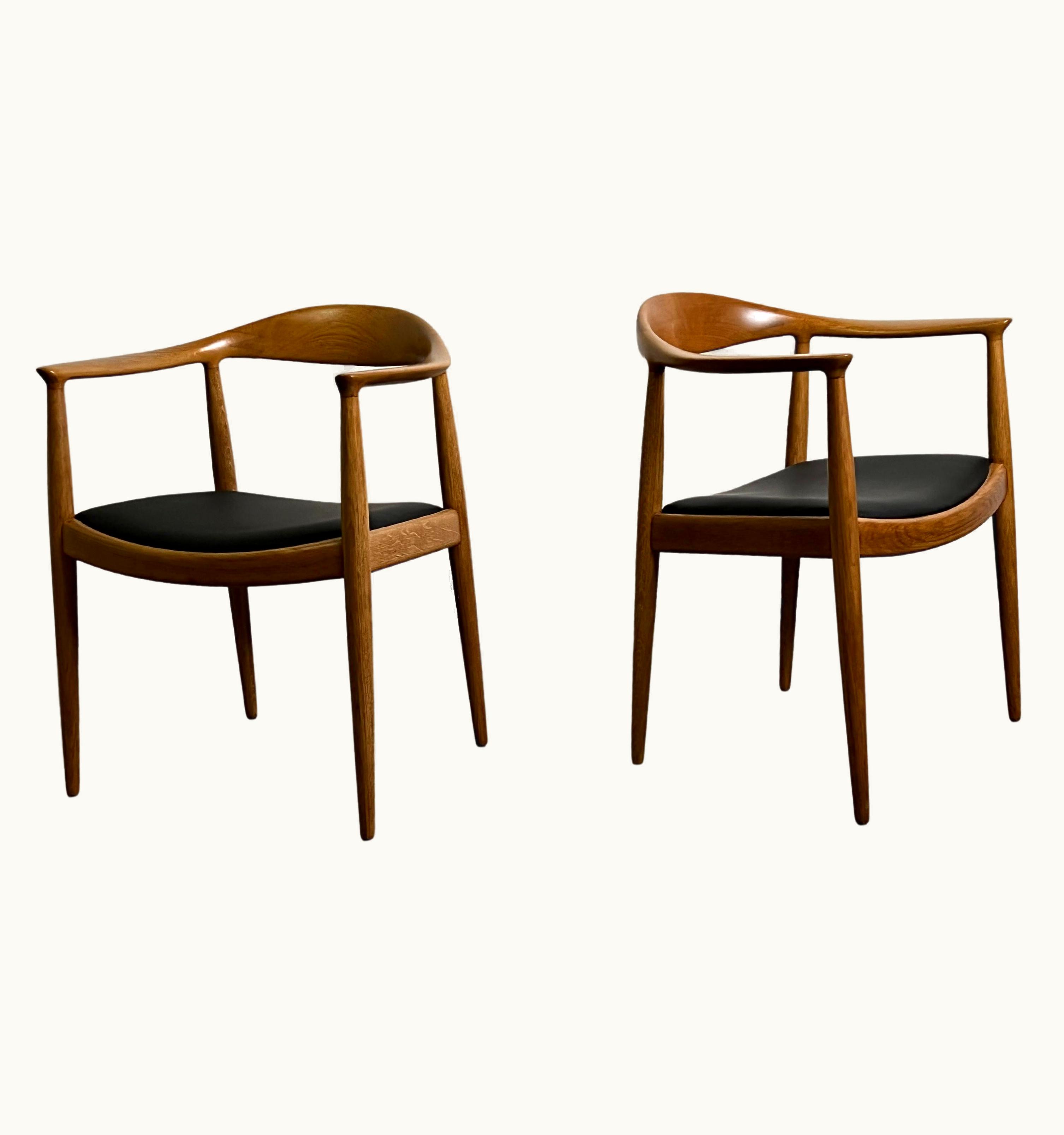 Hans J. Wegner Hans J. Wegner Pair Of Oak Round Chairs By Hans Wegner