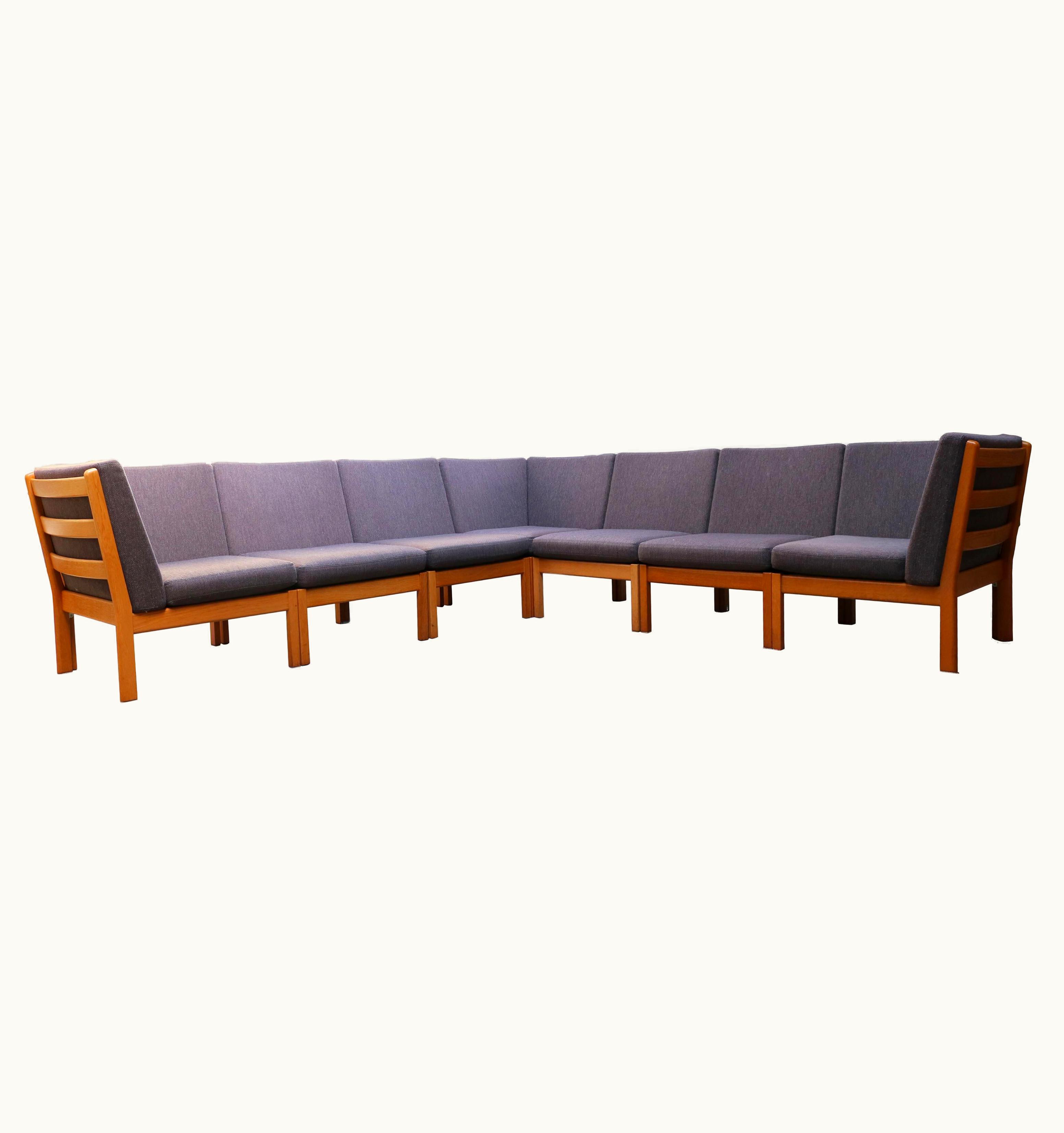 Hans J. Wegner Hans J. Wegner Large Modular Sofa GE 280 By Hans J. Wegner For GETAMA Oak Blue Grey