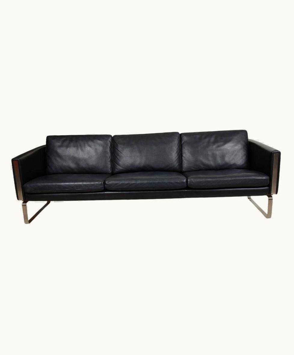 Hans J. Wegner Hans J. Wegner Ch-103 3, Pers Sofa With Black Leather
