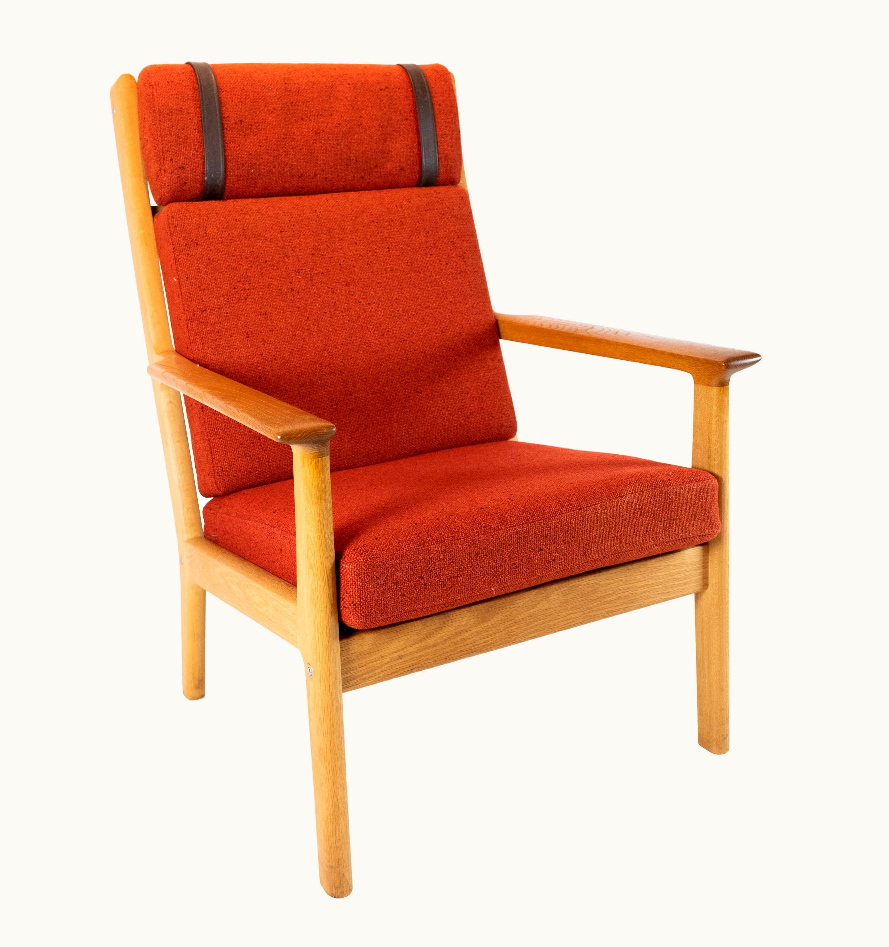 Hans J. Wegner Hans J. Wegner Tall Easy Chair In Oak And Red Wool Fabric By Hans J. Wegner And GETAMA