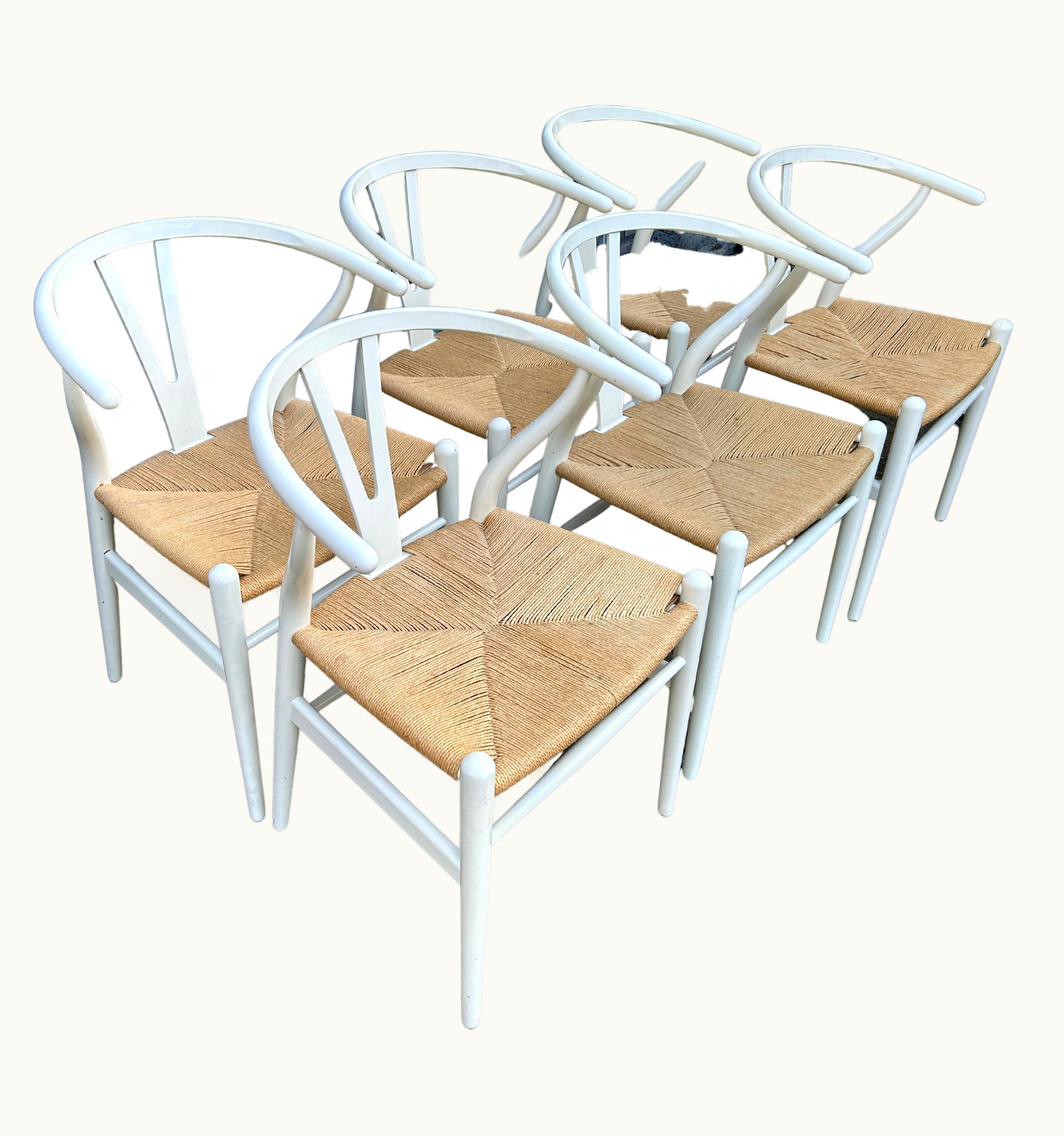Hans J. Wegner Set Of 6' Danish Modern White Wishbone Chairs By Hans J Wegner