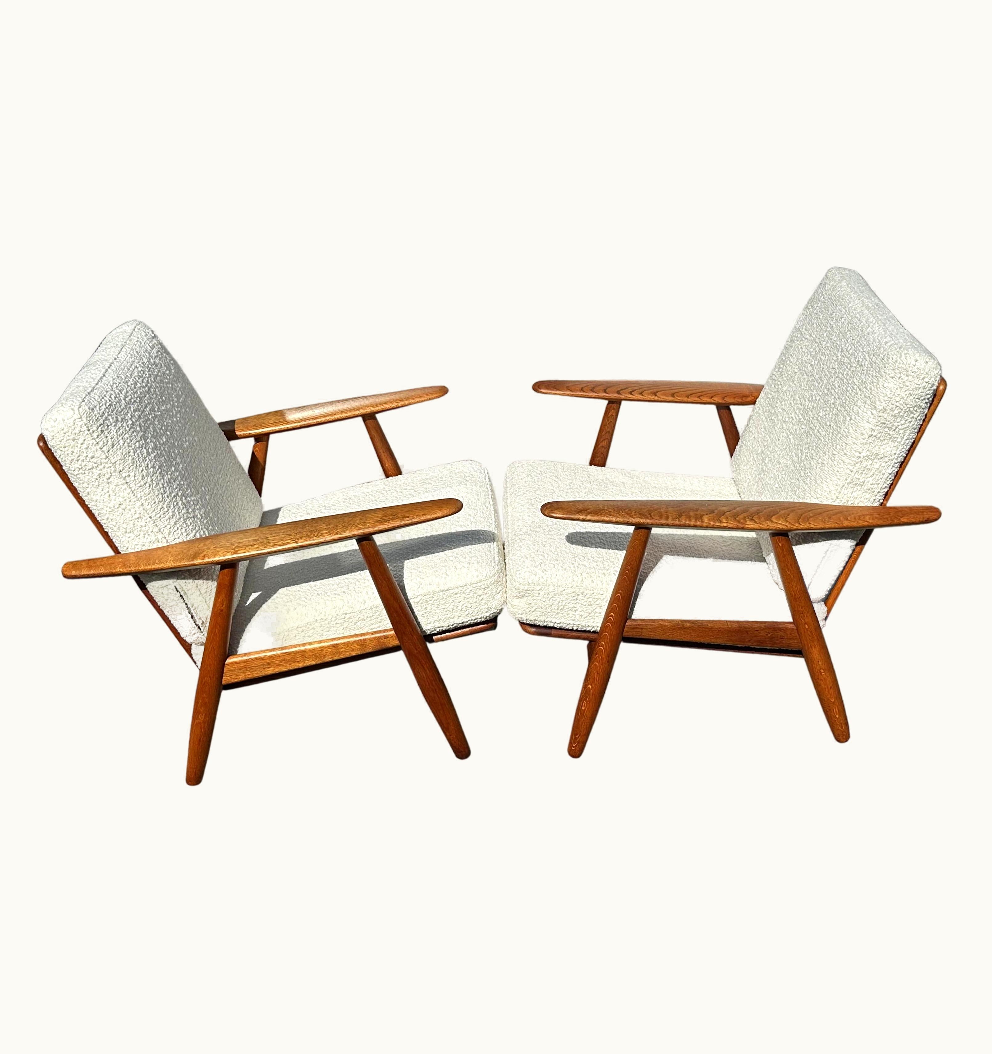 Hans J. Wegner Hans J. Wegner Pair Of Original Oak And Bouclé Cigar Chairs By Hans J Wegner For GETAMA