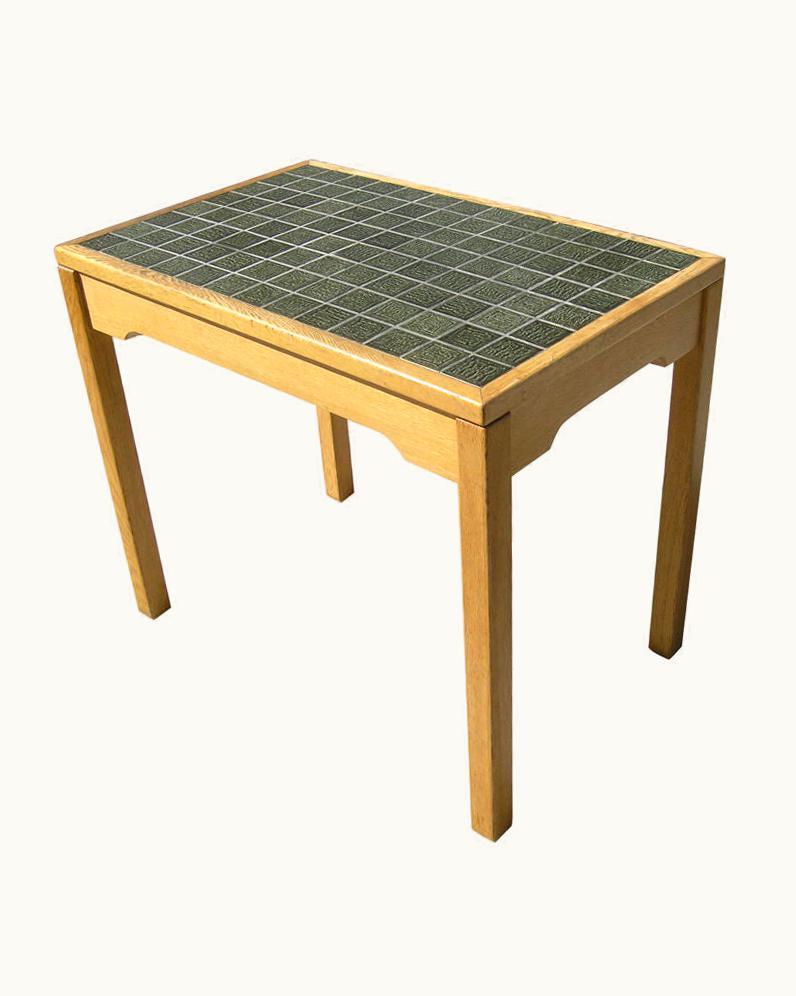 Hans J. Wegner Hans J. Wegner Oak Side Table With Green Tiles By Hans Wegner For GETAMA