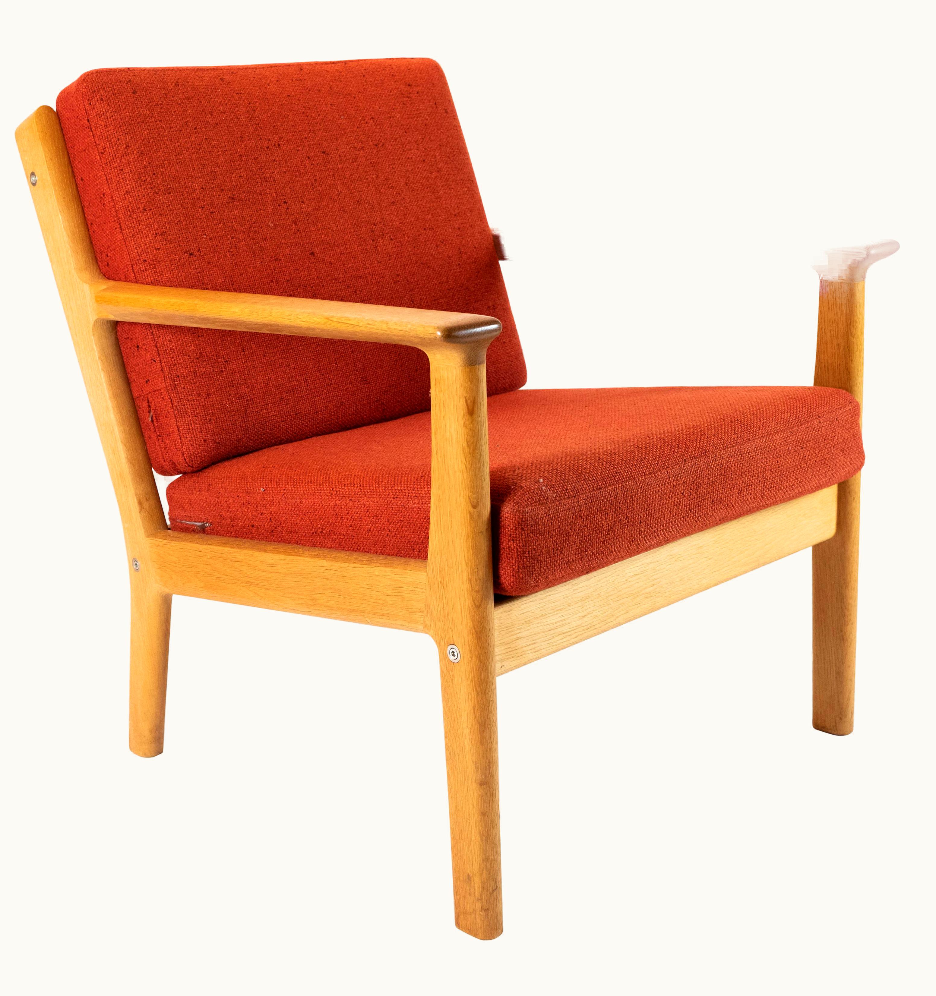 Hans J. Wegner Hans J. Wegner Easy Chair In Oak Red Wool Fabric By Hans J. Wegner And GETAMA