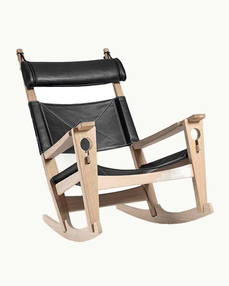 Hans J. Wegner Hans J. Wegner GE-673 Keyhole Rocker In Leather, Lacquered Oak